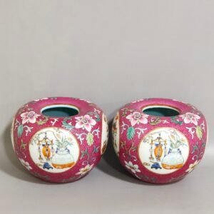 Qing Dynasty Daoguang rouge red grilled flower window water bowl
