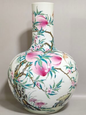 Qing Dynasty Yongzheng Five Blessings and Eight Peach Celestial Ball Vase