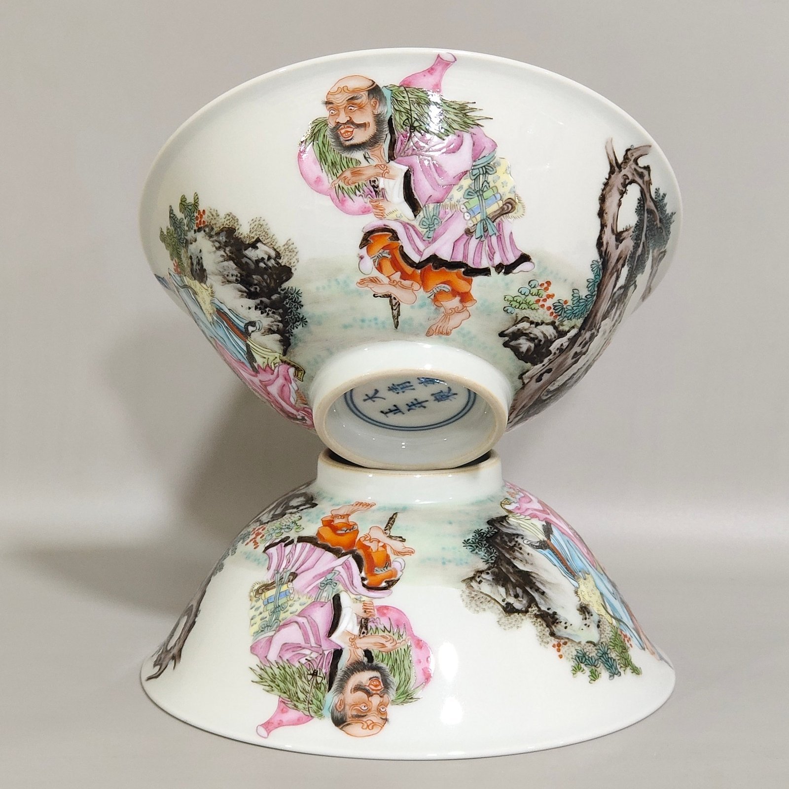 Qing Dynasty Yongzheng figure three immortals bamboo leaf bowl
