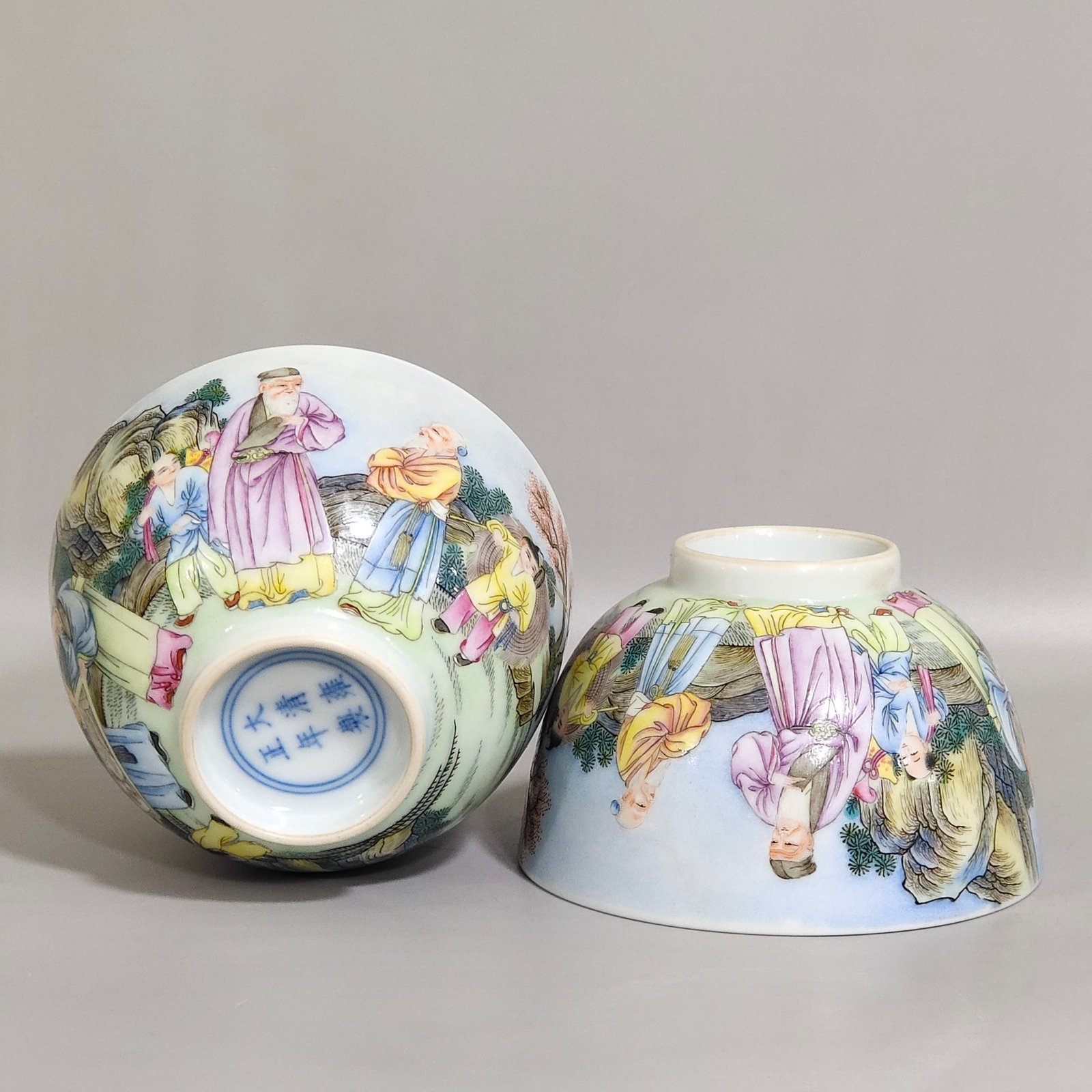 Qing Dynasty Yongzheng figures four old and three young cups