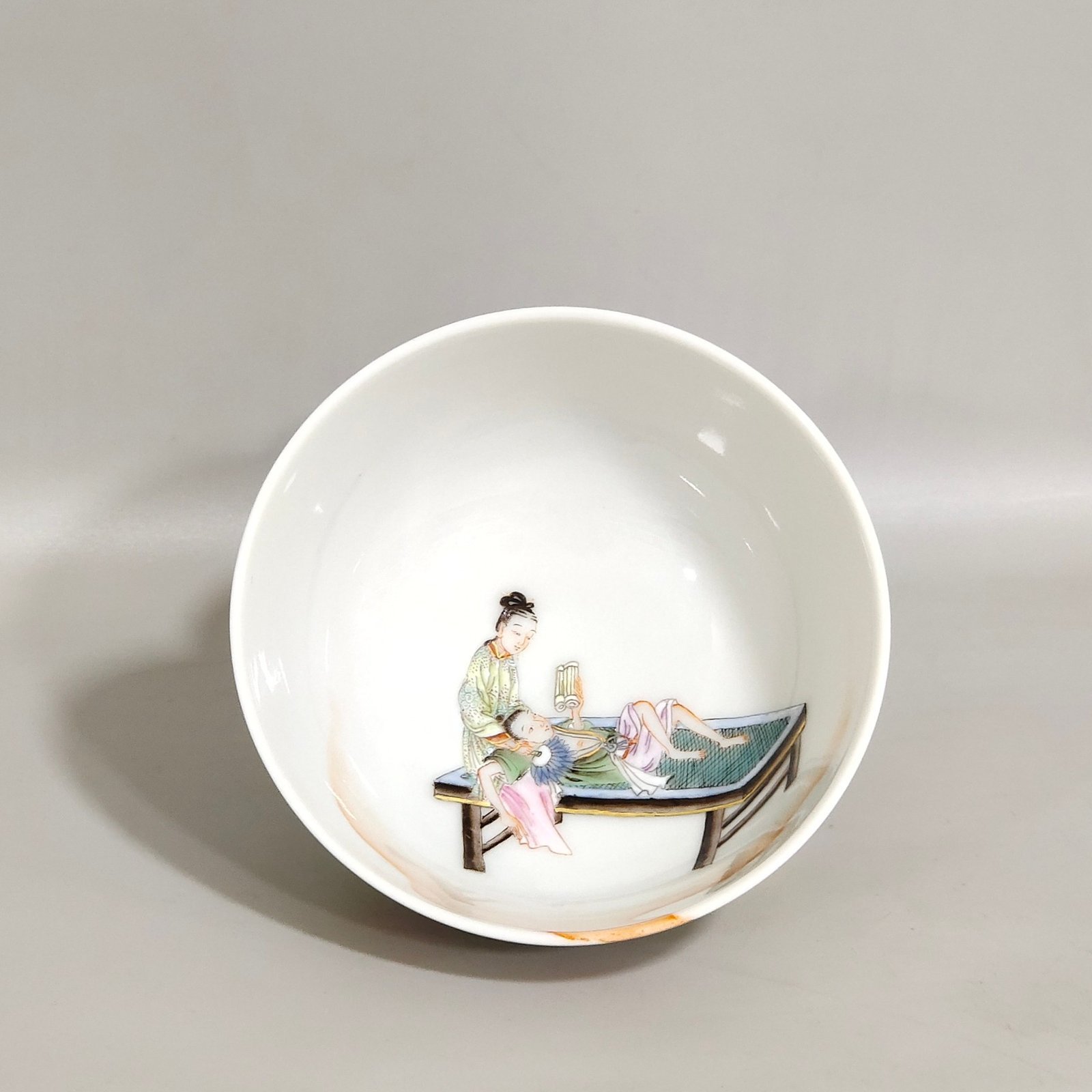Qing Dynasty Yongzheng character story cup with a secret erotic painting inside