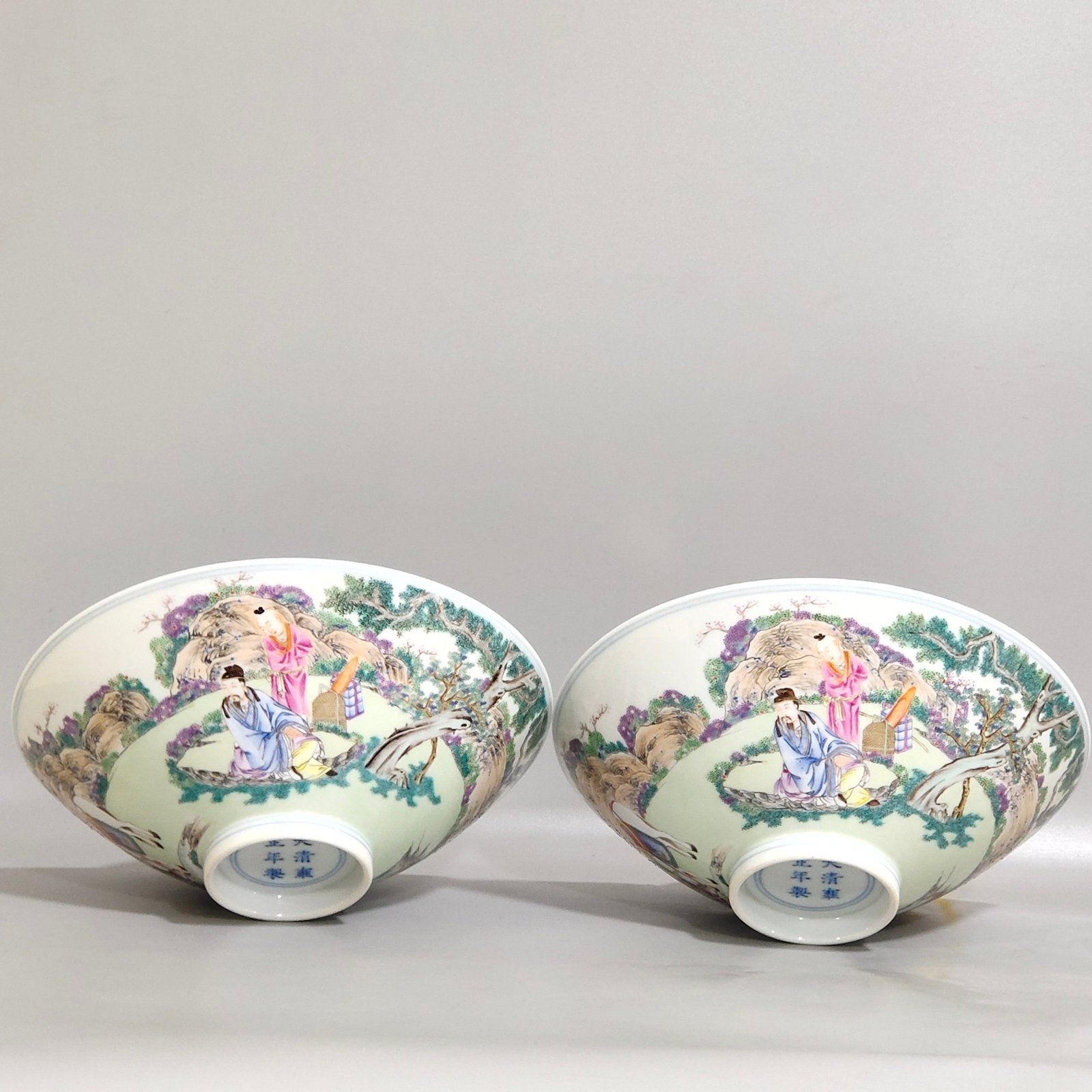 Qing Dynasty Yongzheng character story bamboo hat bowl