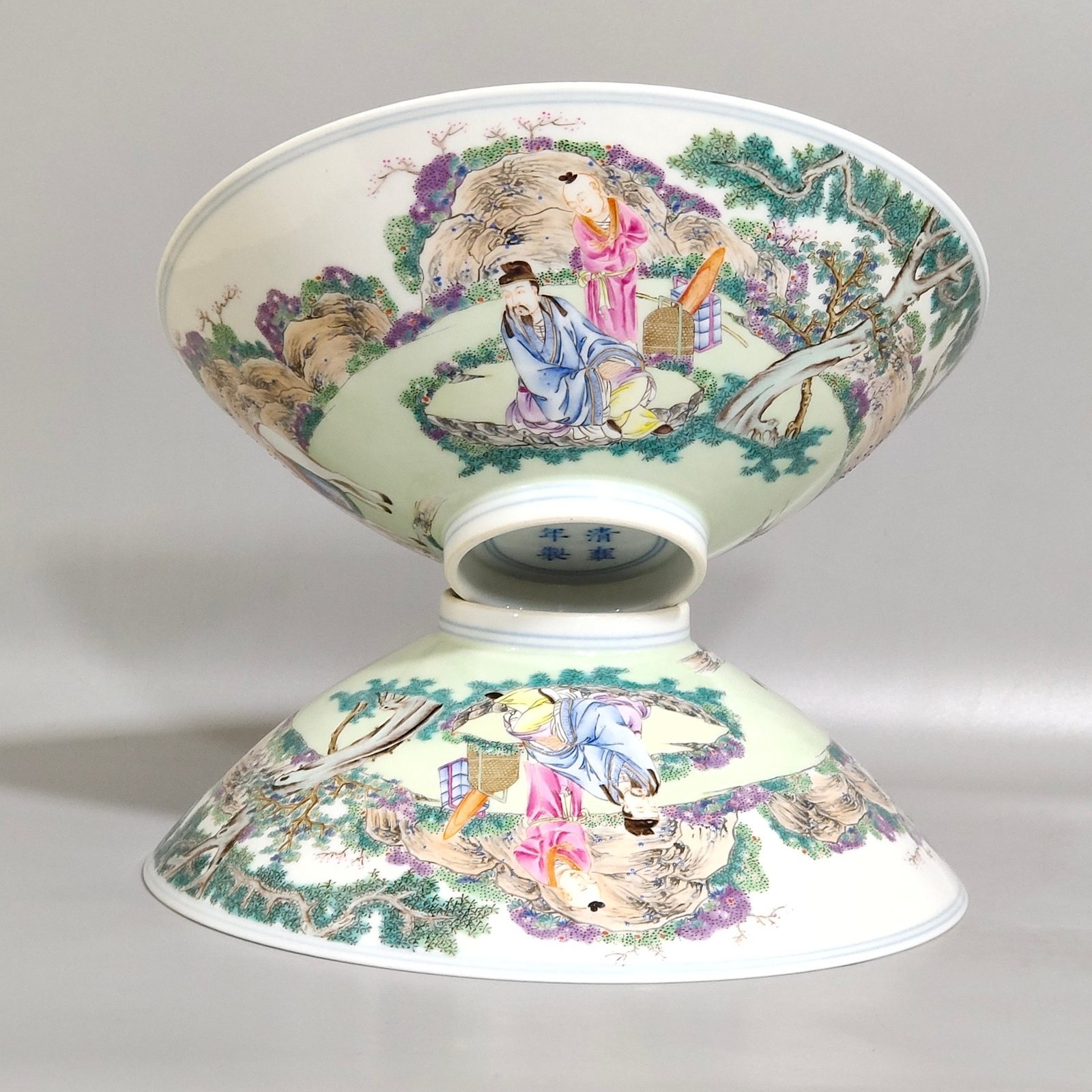 Qing Dynasty Yongzheng character story bamboo hat bowl