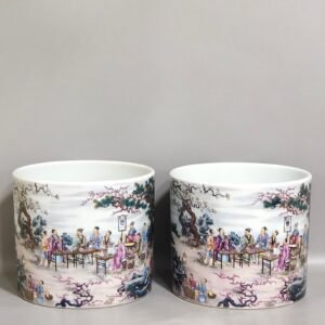 Qing Dynasty Yongzheng characters story Taoyuan Night Banquet pen holder
