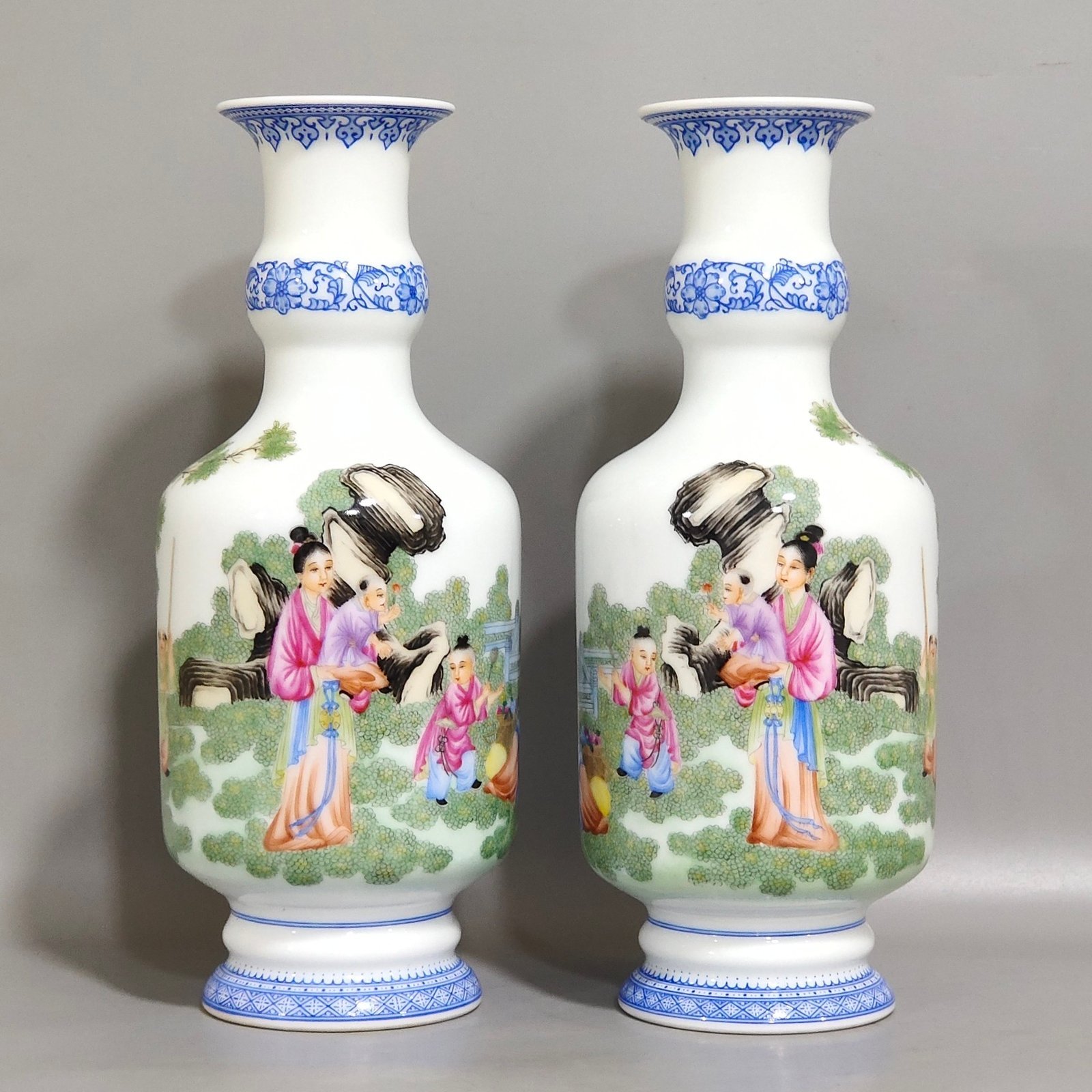 Qing Dynasty Yongzheng figure enamel godson vase