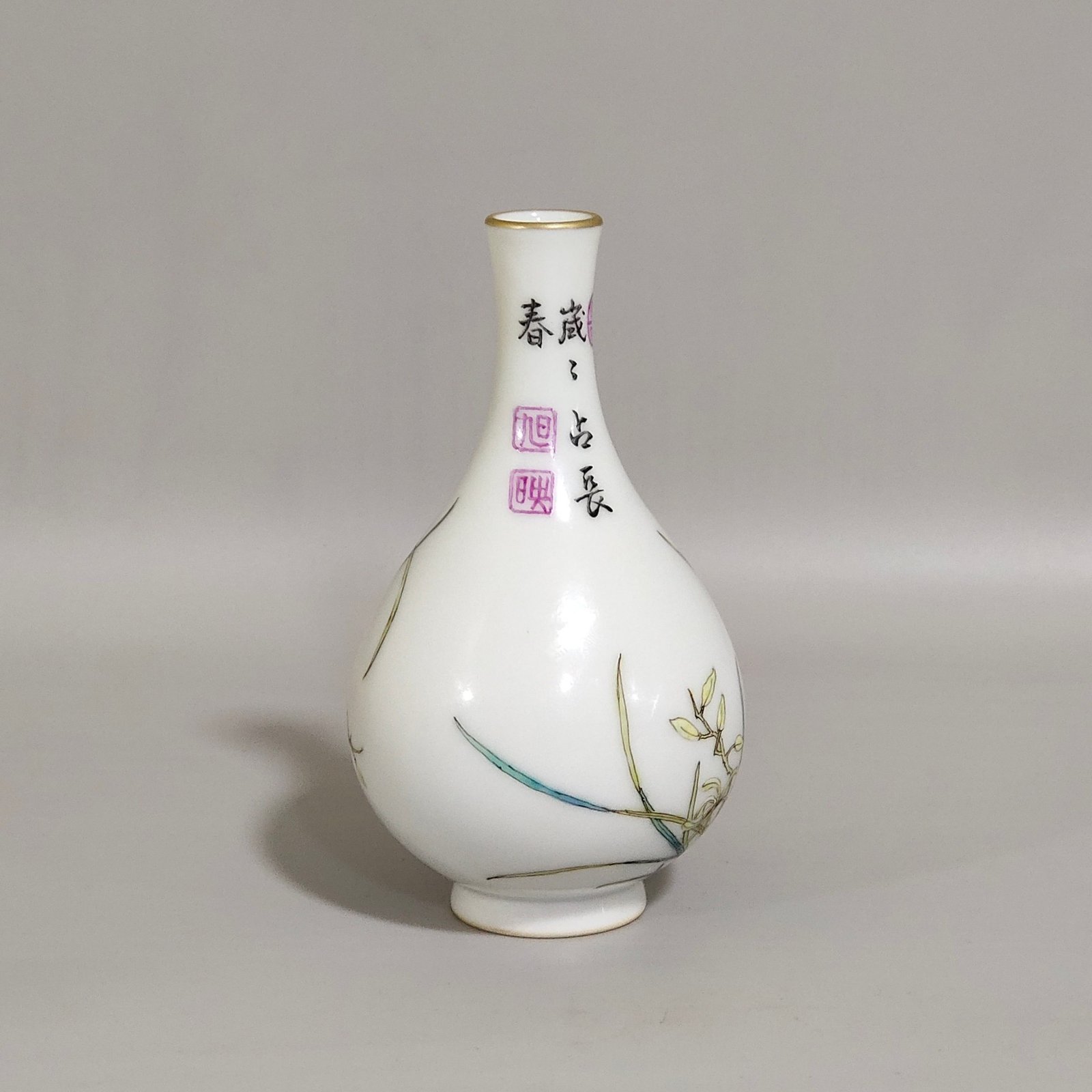 Qing Dynasty Yongzheng Famille Rose orchid vase