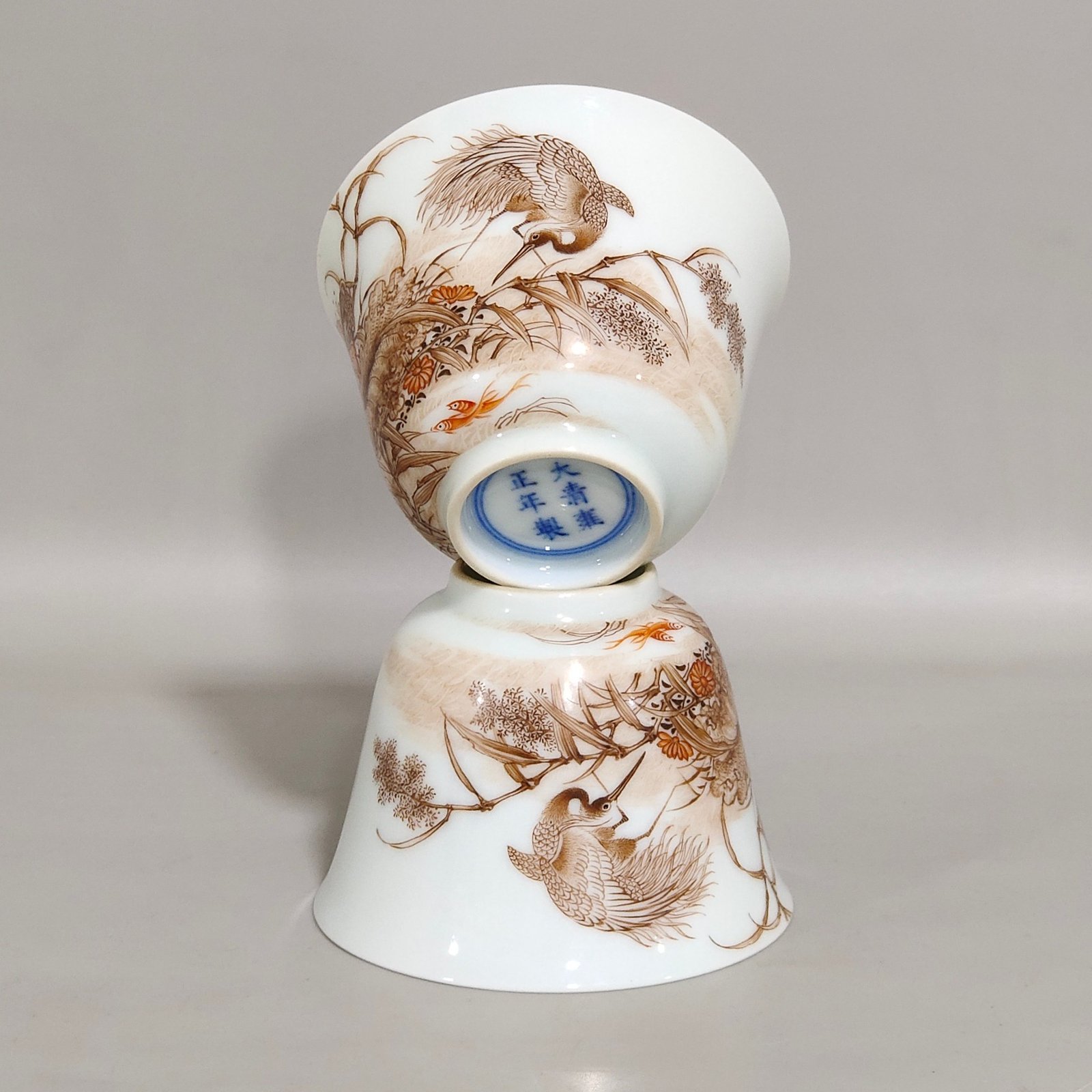 Qing Dynasty Yongzheng ink color cup with poem inscription