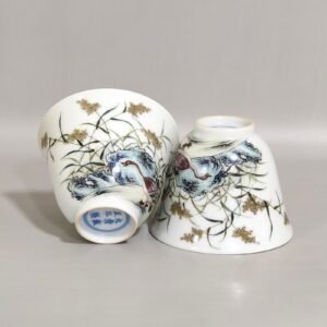 Qing Dynasty Yongzheng ink color reed and wild goose cup