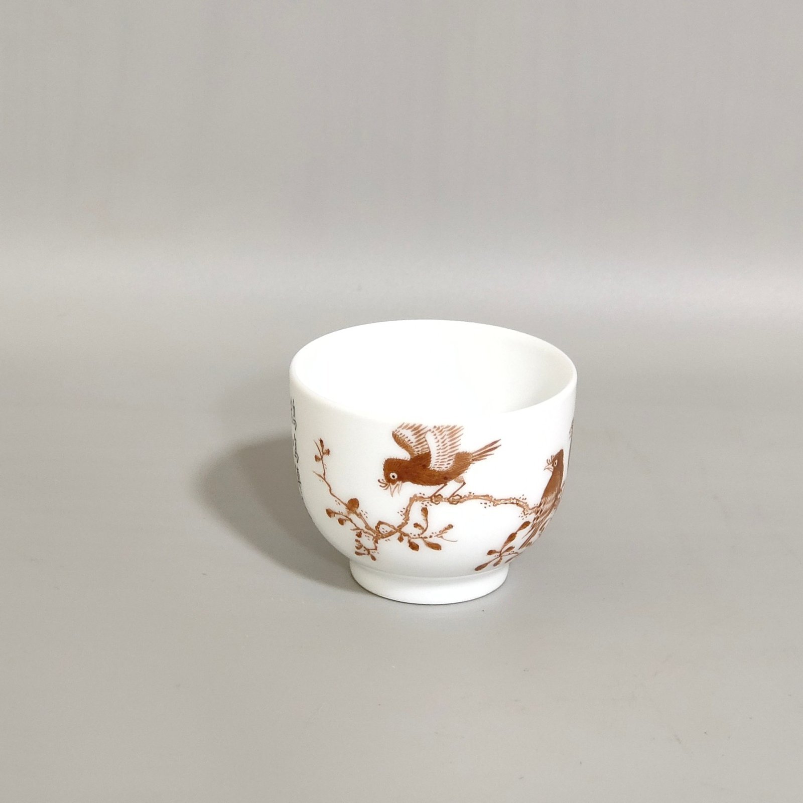 Qing Dynasty Yongzheng ink color flower and bird poem cup