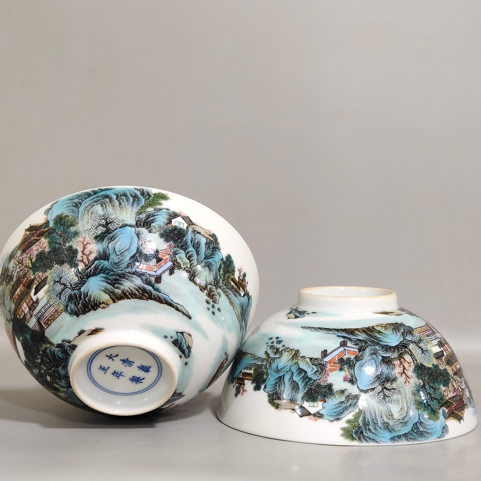 Qing Dynasty Yongzheng Famille Rose landscape bowl