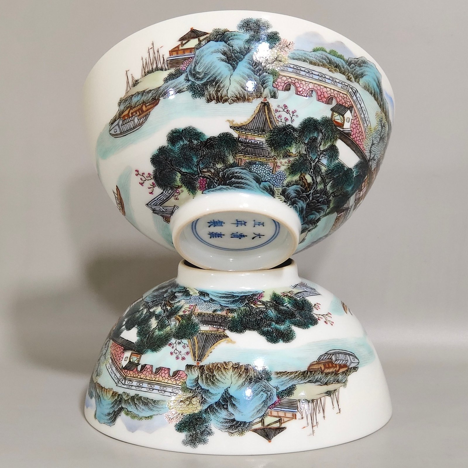 Qing Dynasty Yongzheng Famille Rose landscape bowl