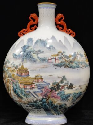 Qing Dynasty Yongzheng landscape attic flat vase