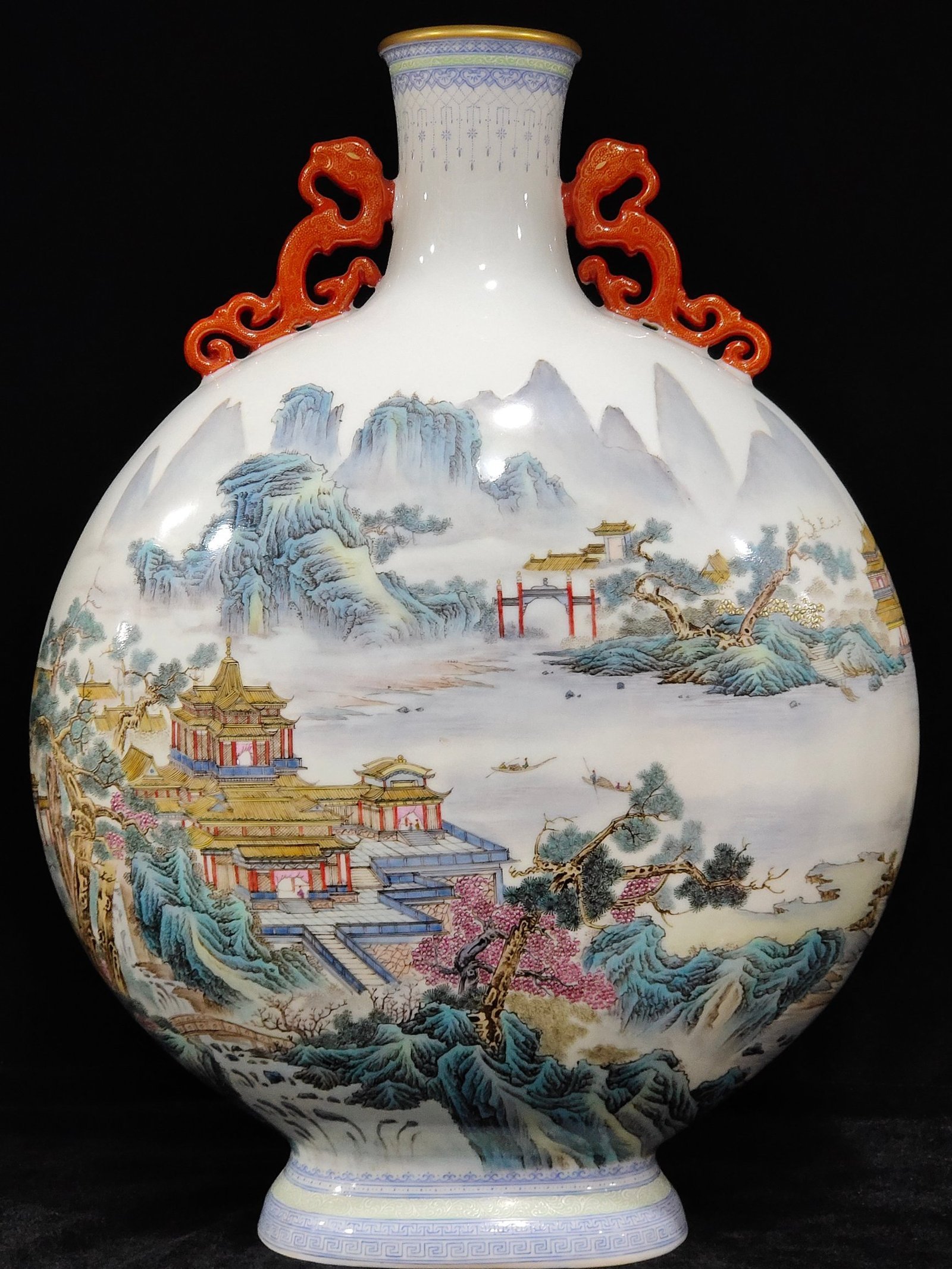 Qing Dynasty Yongzheng landscape attic flat vase