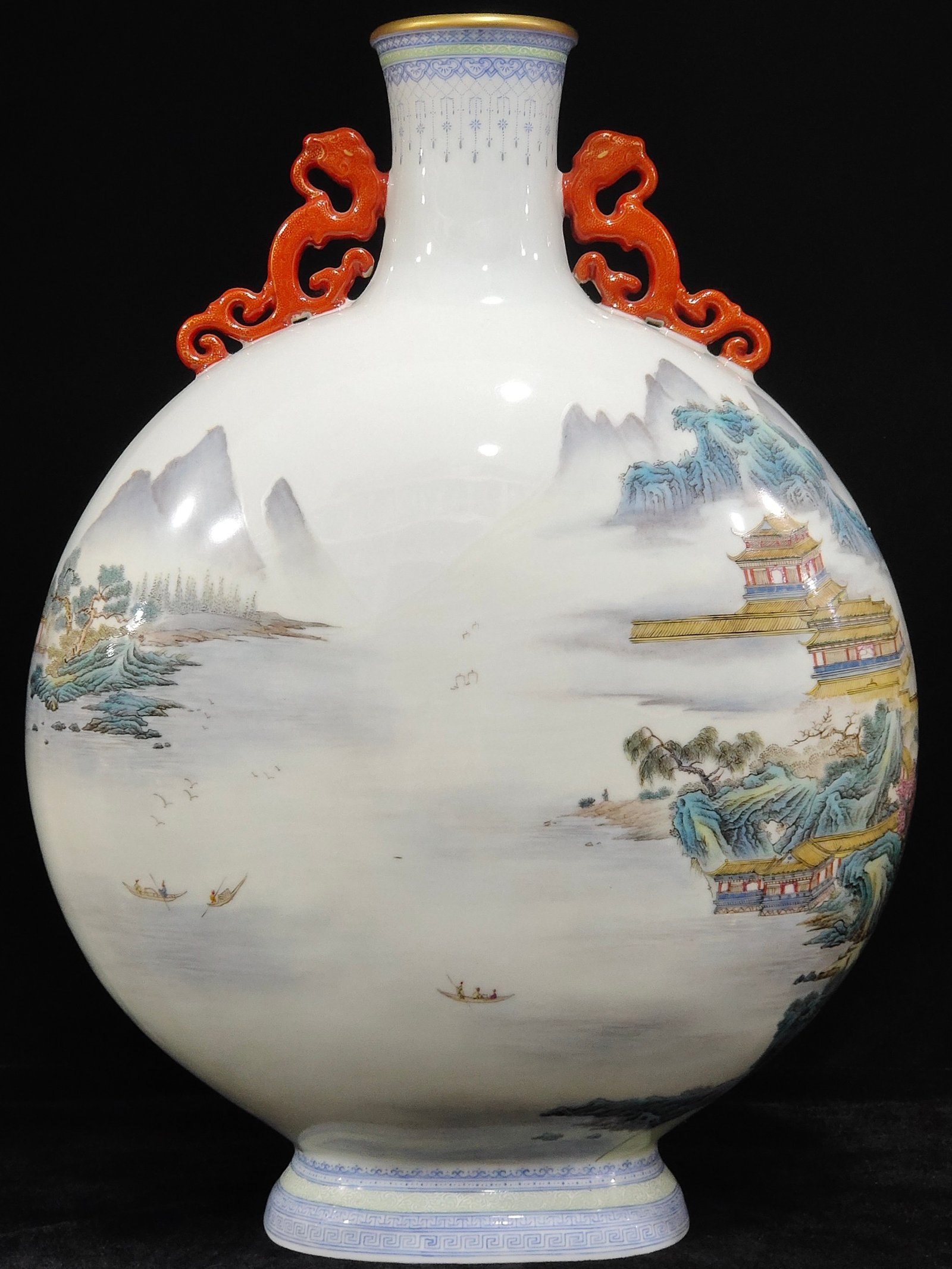 Qing Dynasty Yongzheng landscape attic flat vase