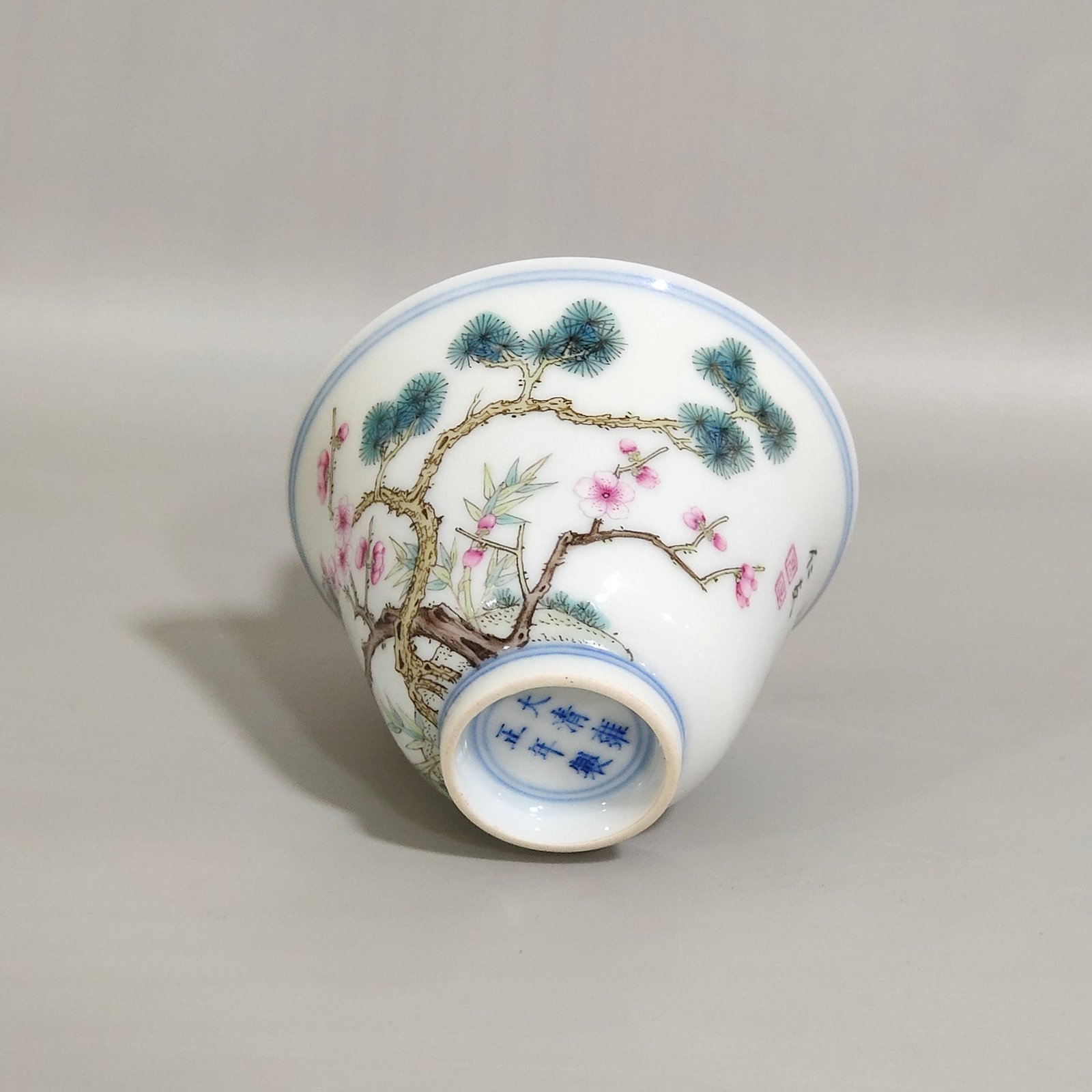 Qing Dynasty Yongzheng Suihan Three Friends Poetry Cup with Pine Bamboo and Plum