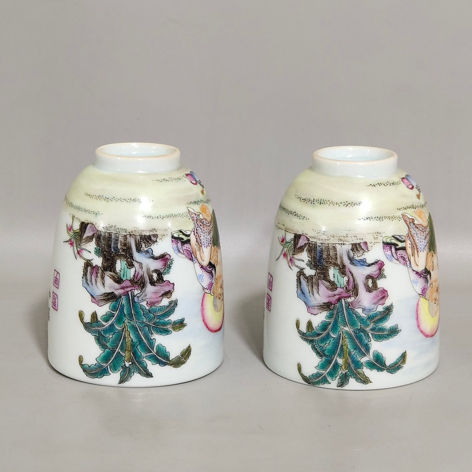 Qing Dynasty Yongzheng incense cup with characters stories and poems