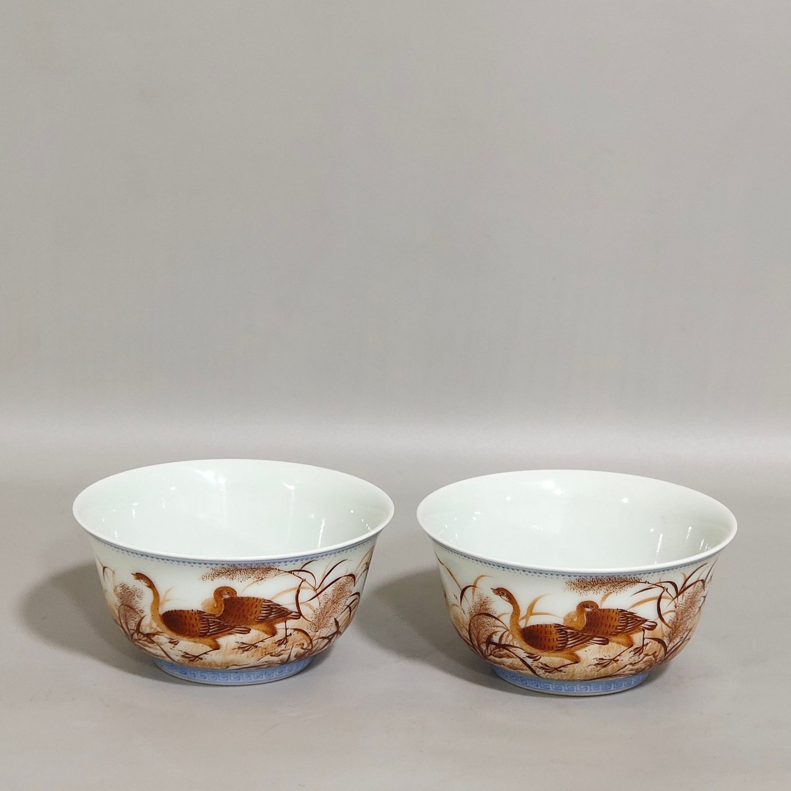 Qing Dynasty Yongzheng imperial ink colored reed and wild goose cup with poem inscription