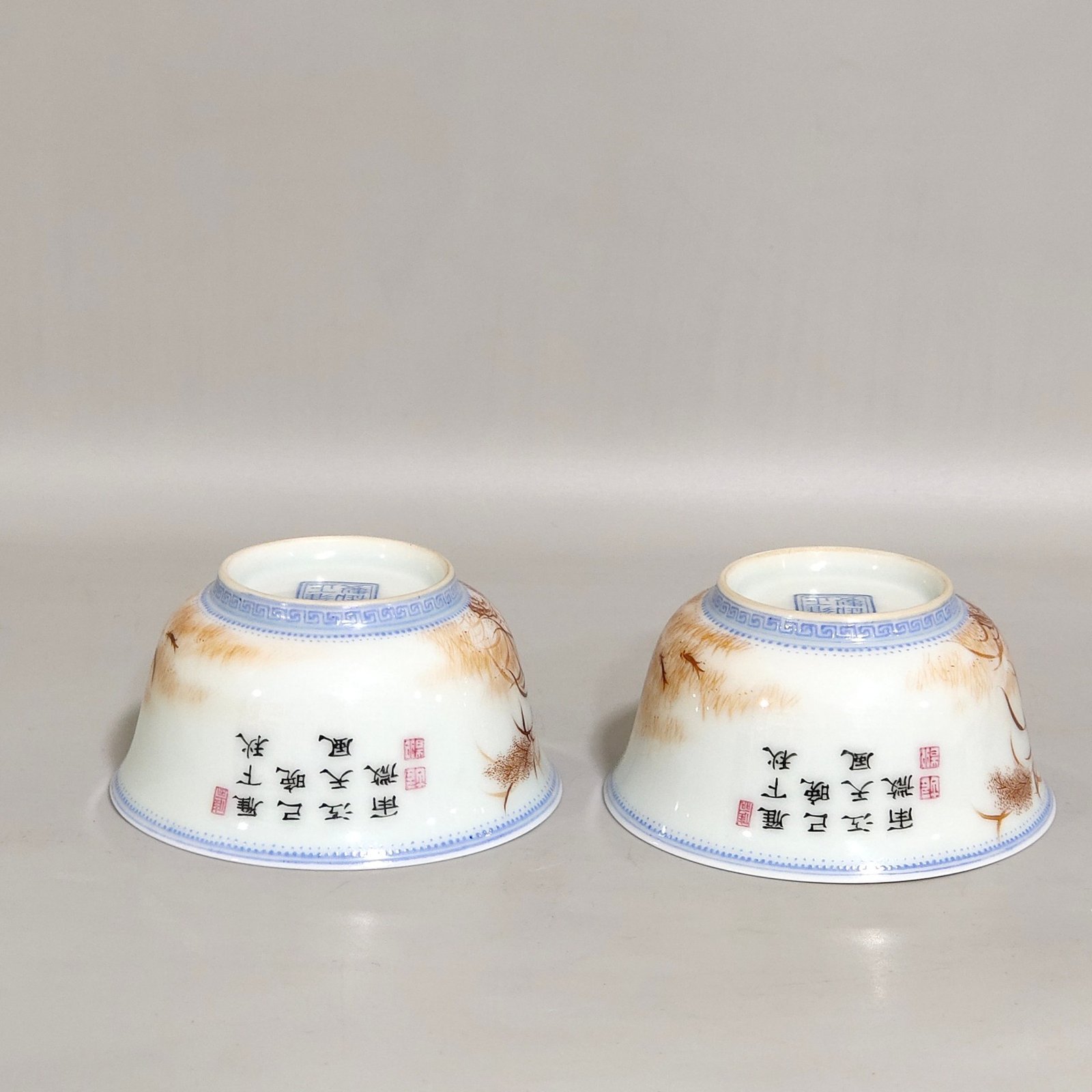 Qing Dynasty Yongzheng imperial ink colored reed and wild goose cup with poem inscription