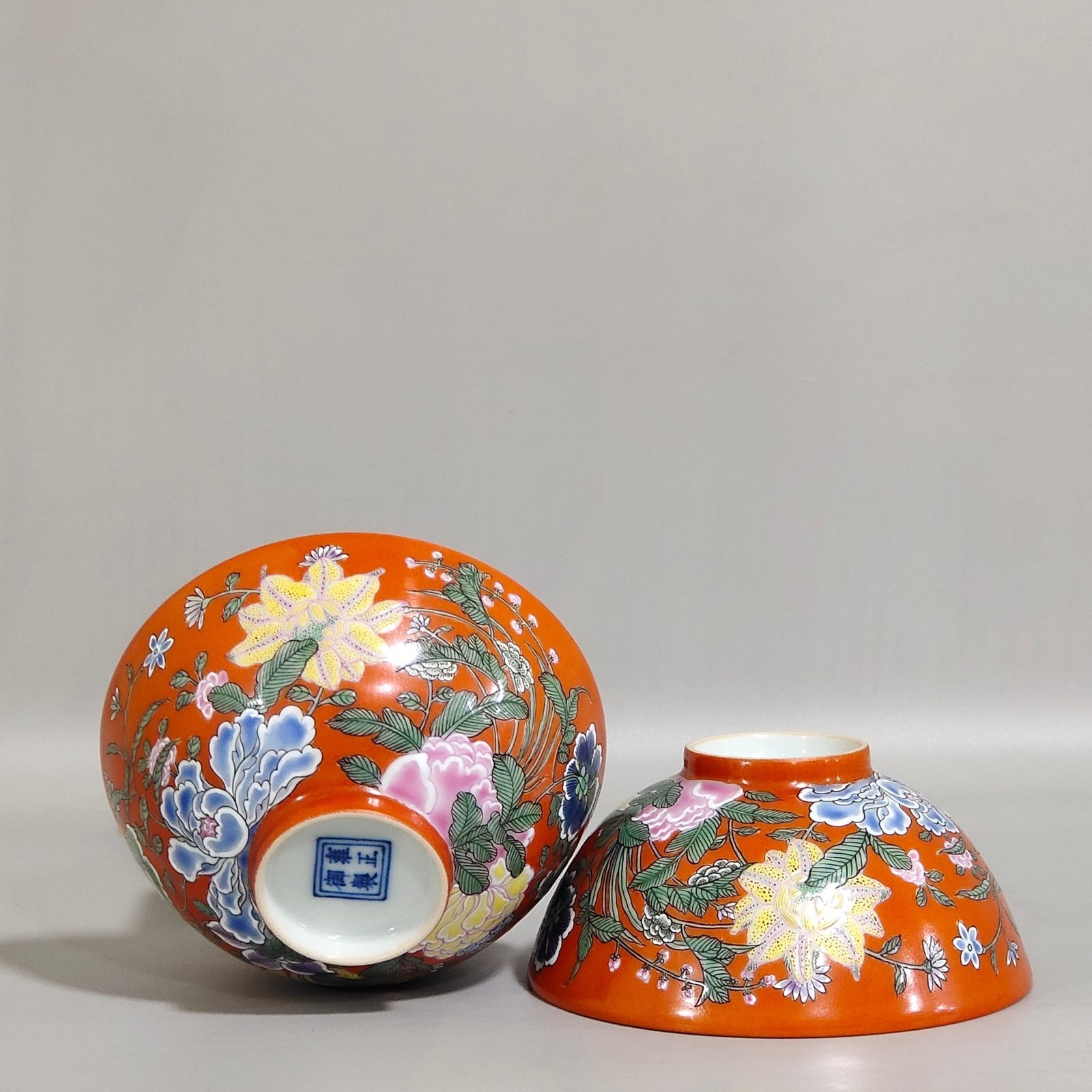 Qing Dynasty Yongzheng A foreign coloured coral red nine autumn celebration cup