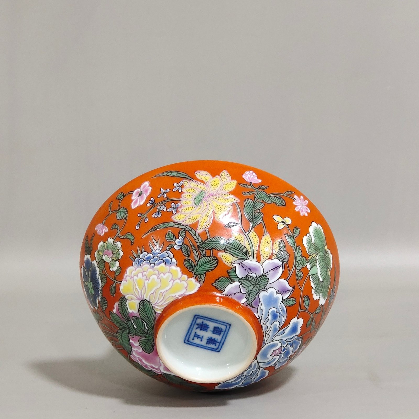 Qing Dynasty Yongzheng A foreign coloured coral red nine autumn celebration cup