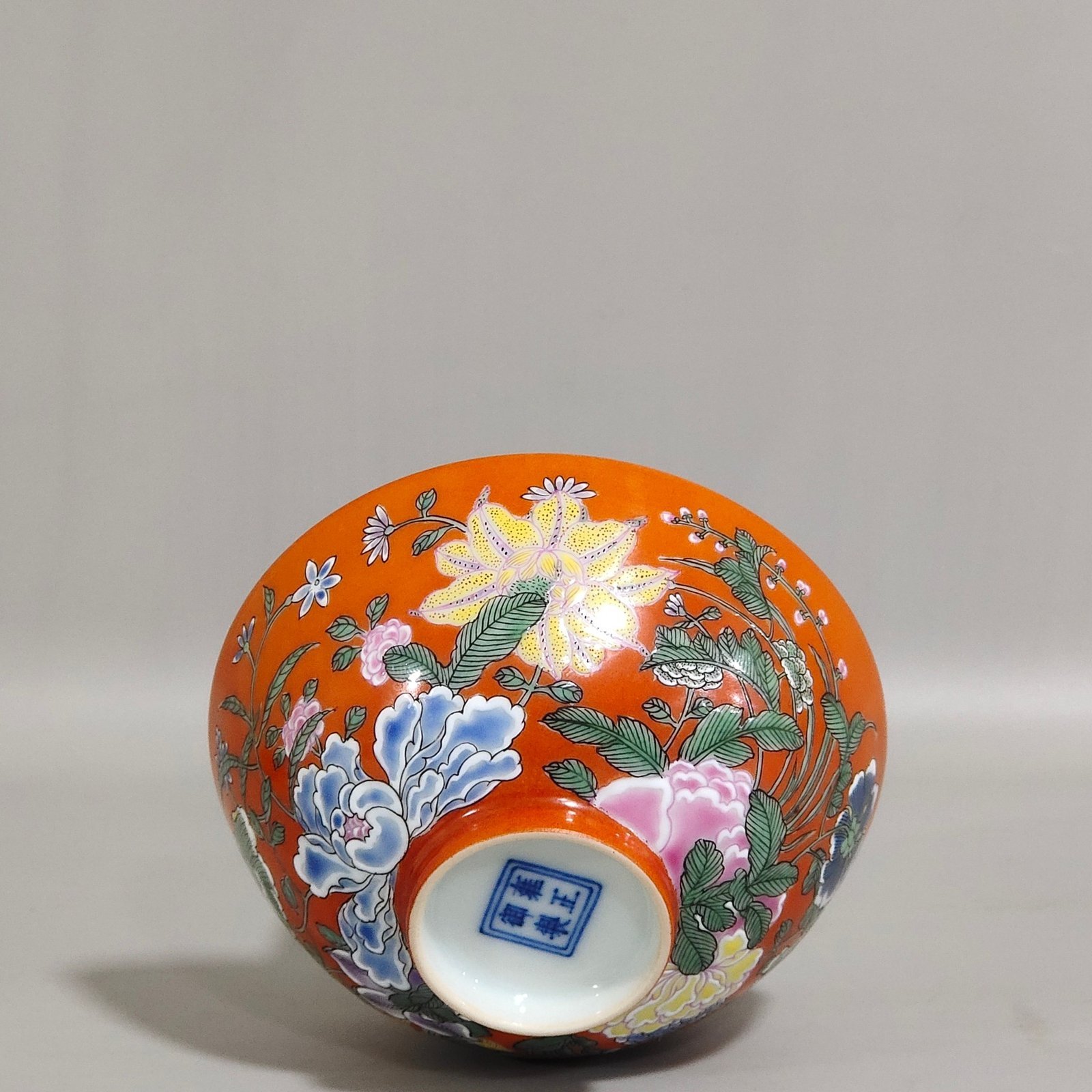 Qing Dynasty Yongzheng A foreign coloured coral red nine autumn celebration cup
