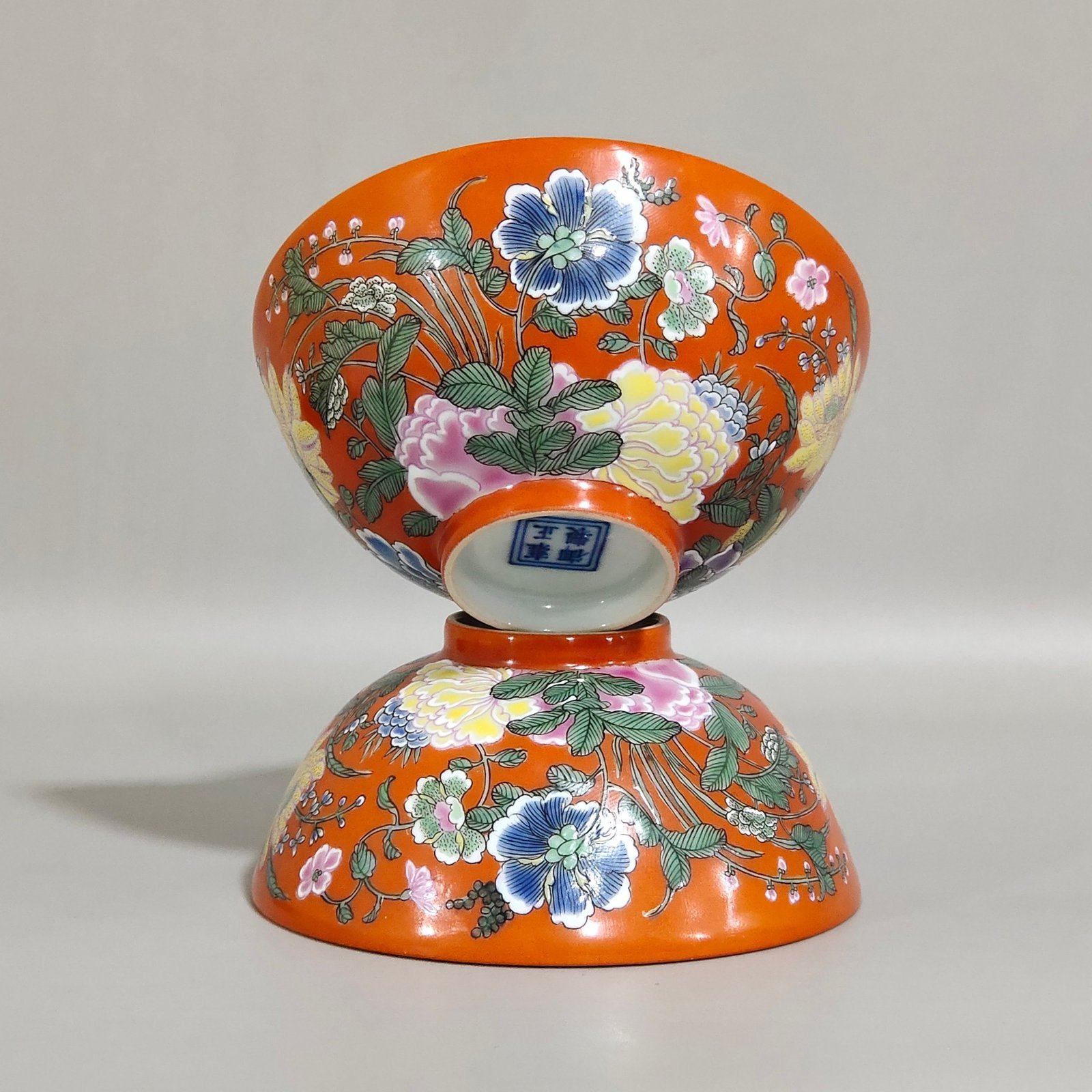 Qing Dynasty Yongzheng A foreign coloured coral red nine autumn celebration cup