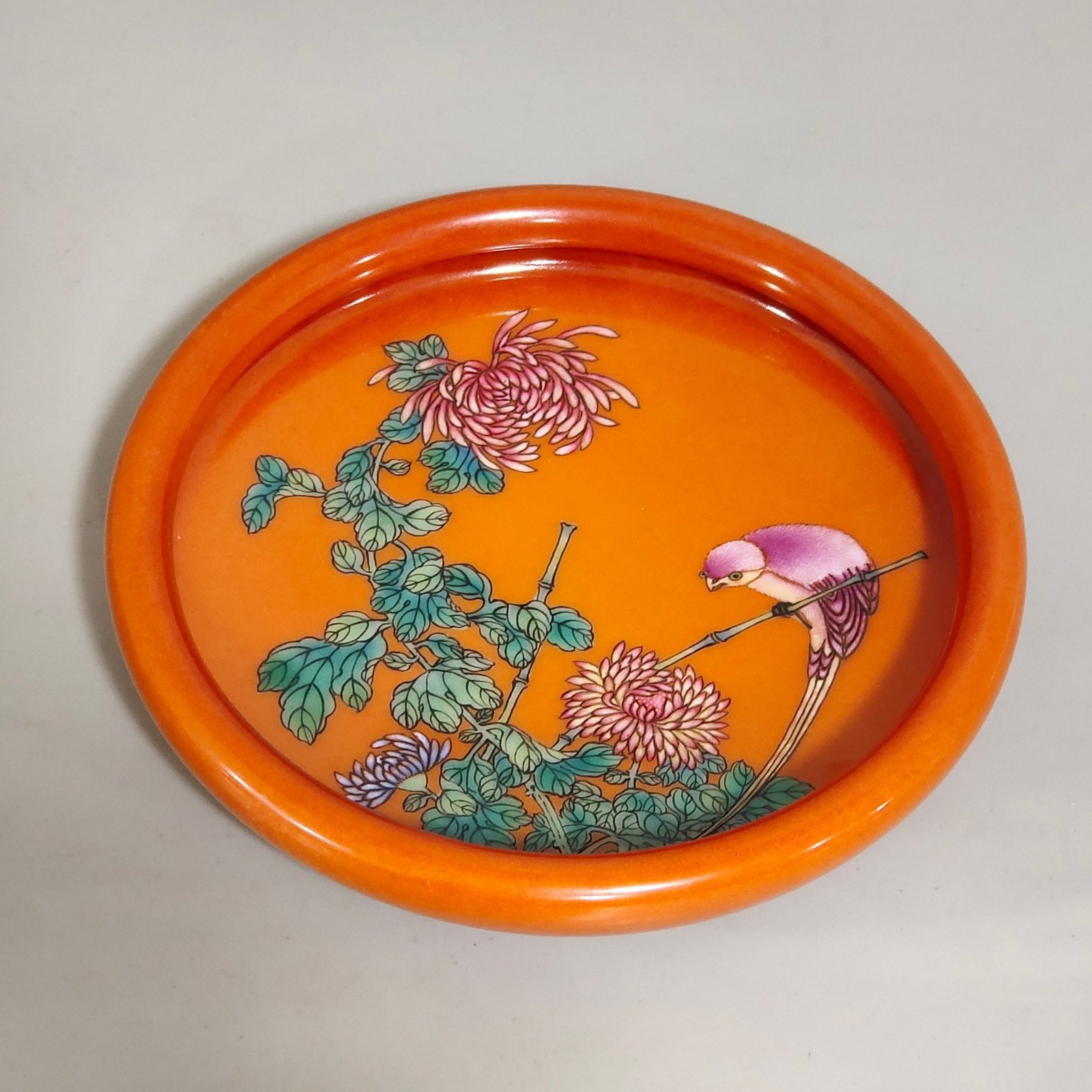 Qing Dynasty Yongzheng Coral red flower and bird wash