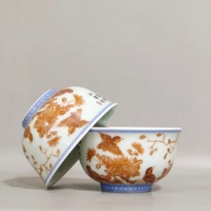 Qing Dynasty Yongzheng's alum red emerald edged ink color cup with a poem inscribed on Anju Leye