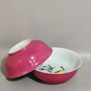 Qing Dynasty Yongzheng A rouge red bowl with oriole and pomegranate pattern inside