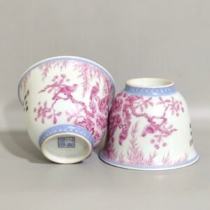 Qing Dynasty Yongzheng A rouge red flower and bird poetry cup