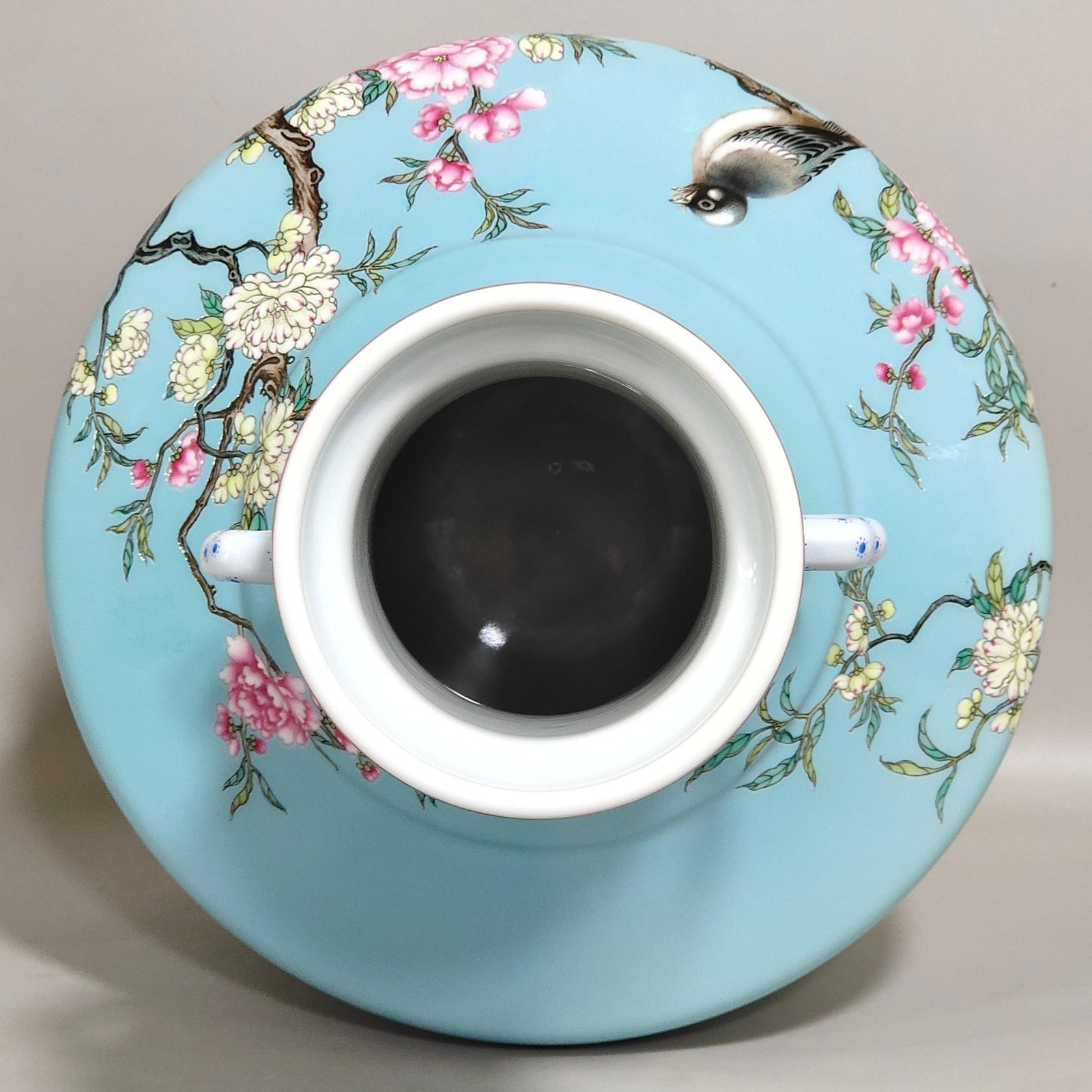 Qing Dynasty Yongzheng A blue glazed amphorae with flowers and birds inscribed with poems
