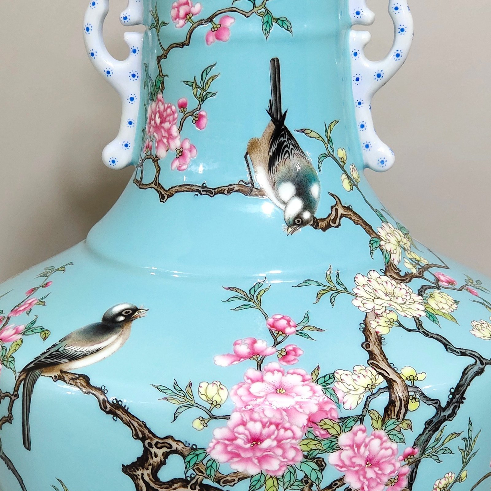 Qing Dynasty Yongzheng A blue glazed amphorae with flowers and birds inscribed with poems