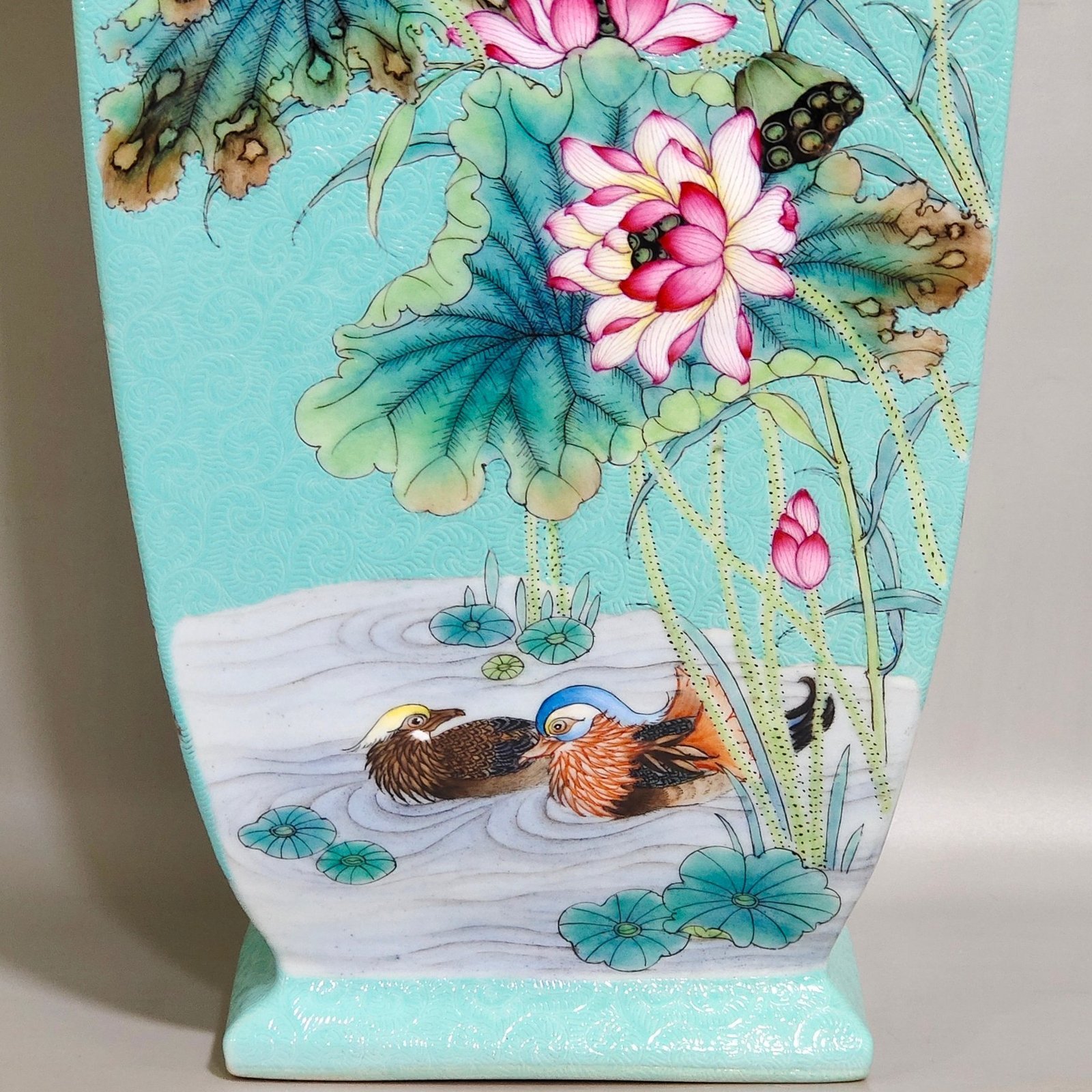 Qing Dynasty Yongzheng carved turquoise green four season flower and bird square vase