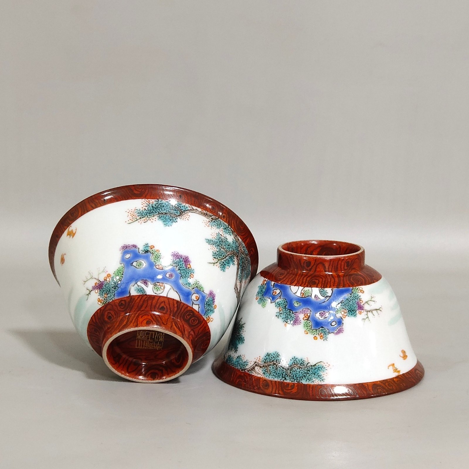 Qing Dynasty Yongzheng wood grain glaze character story cup