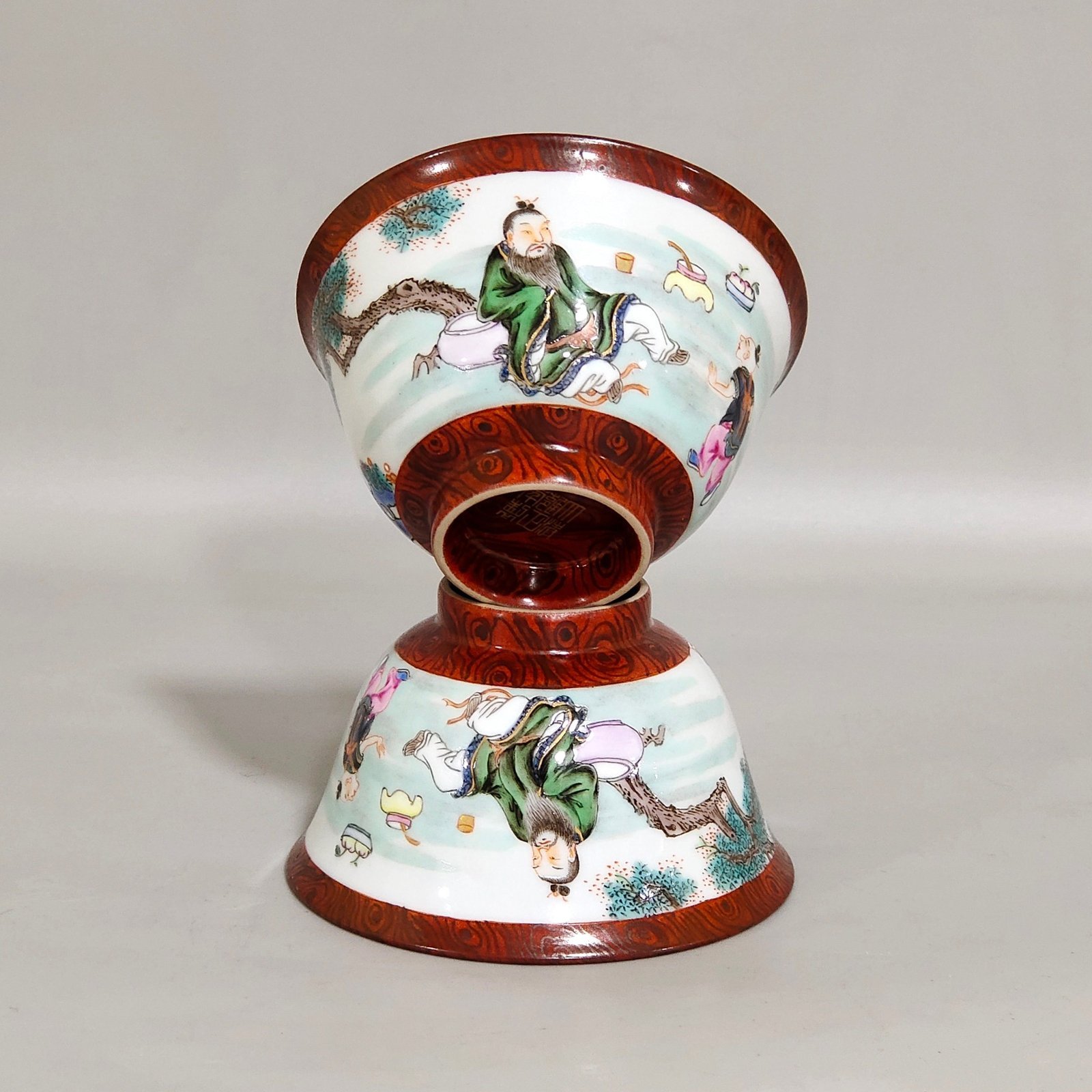 Qing Dynasty Yongzheng wood grain glaze character story cup