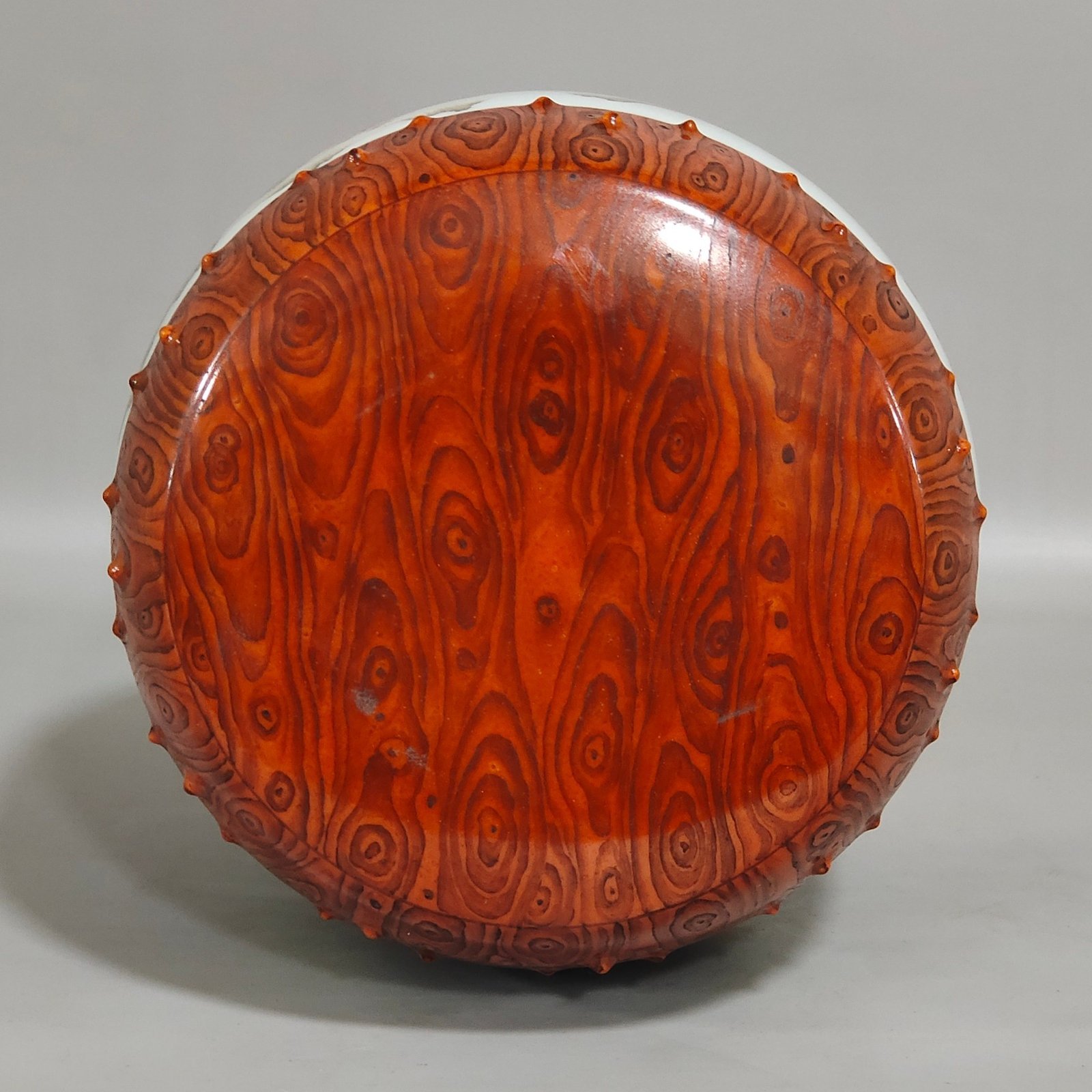 Qing Dynasty Yongzheng wood grain glazed ink color landscape poem porcelain drum