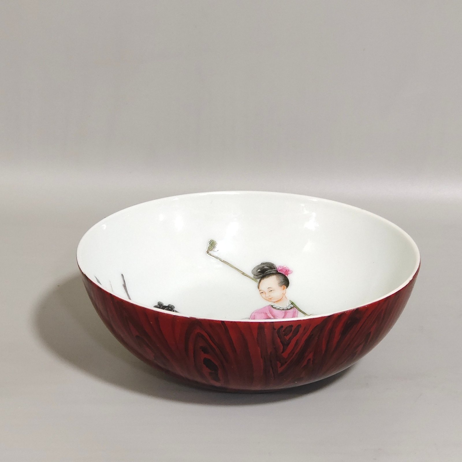 Qing Dynasty Yongzheng wood grain glazed mushroom and longevity bowl