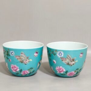 Qing Dynasty Yongzheng turquoise green butterfly cup
