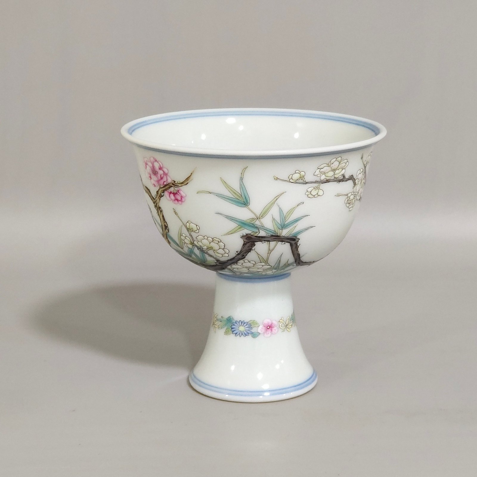 Qing Dynasty Yongzheng Plum and Bamboo Early Spring Goblet