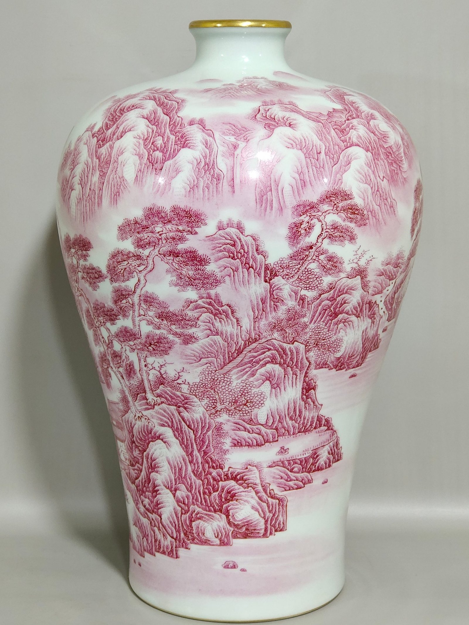 Qing Dynasty Yongzheng agate red landscape poetry plum vase