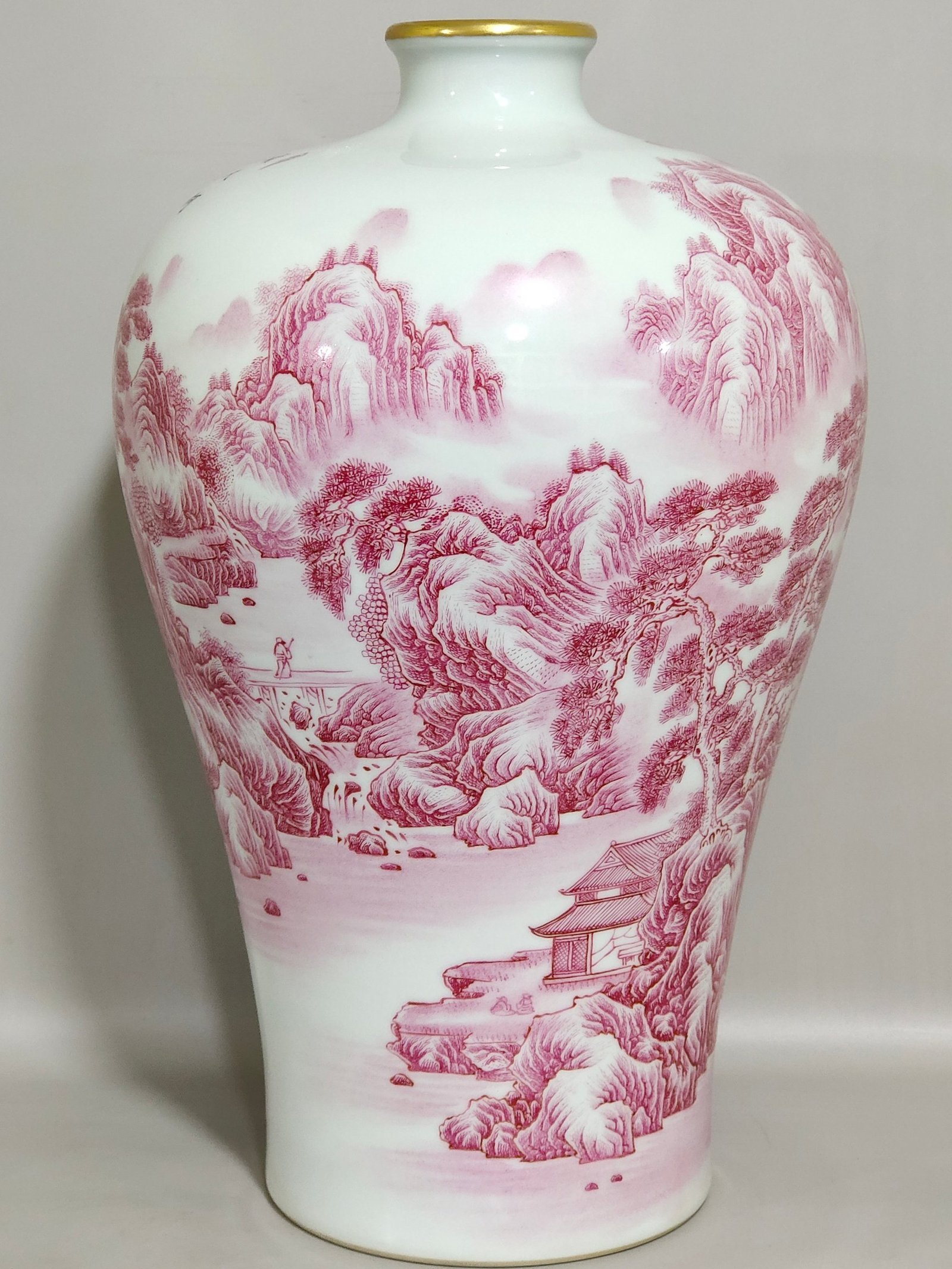 Qing Dynasty Yongzheng agate red landscape poetry plum vase