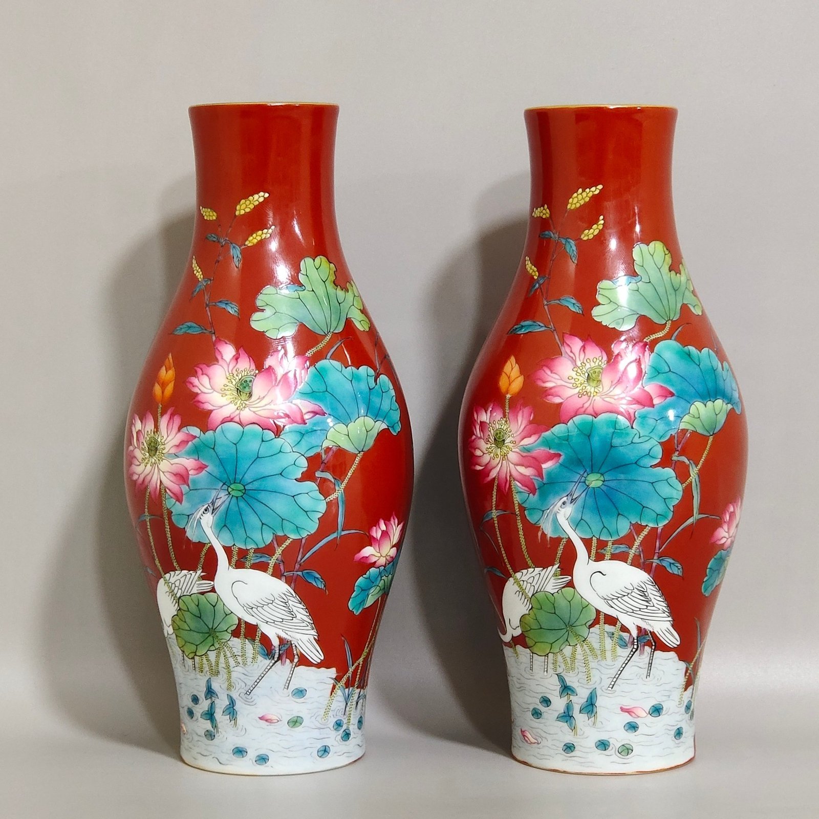 Qing Dynasty Yongzheng coral red olive vase inscribed with poems