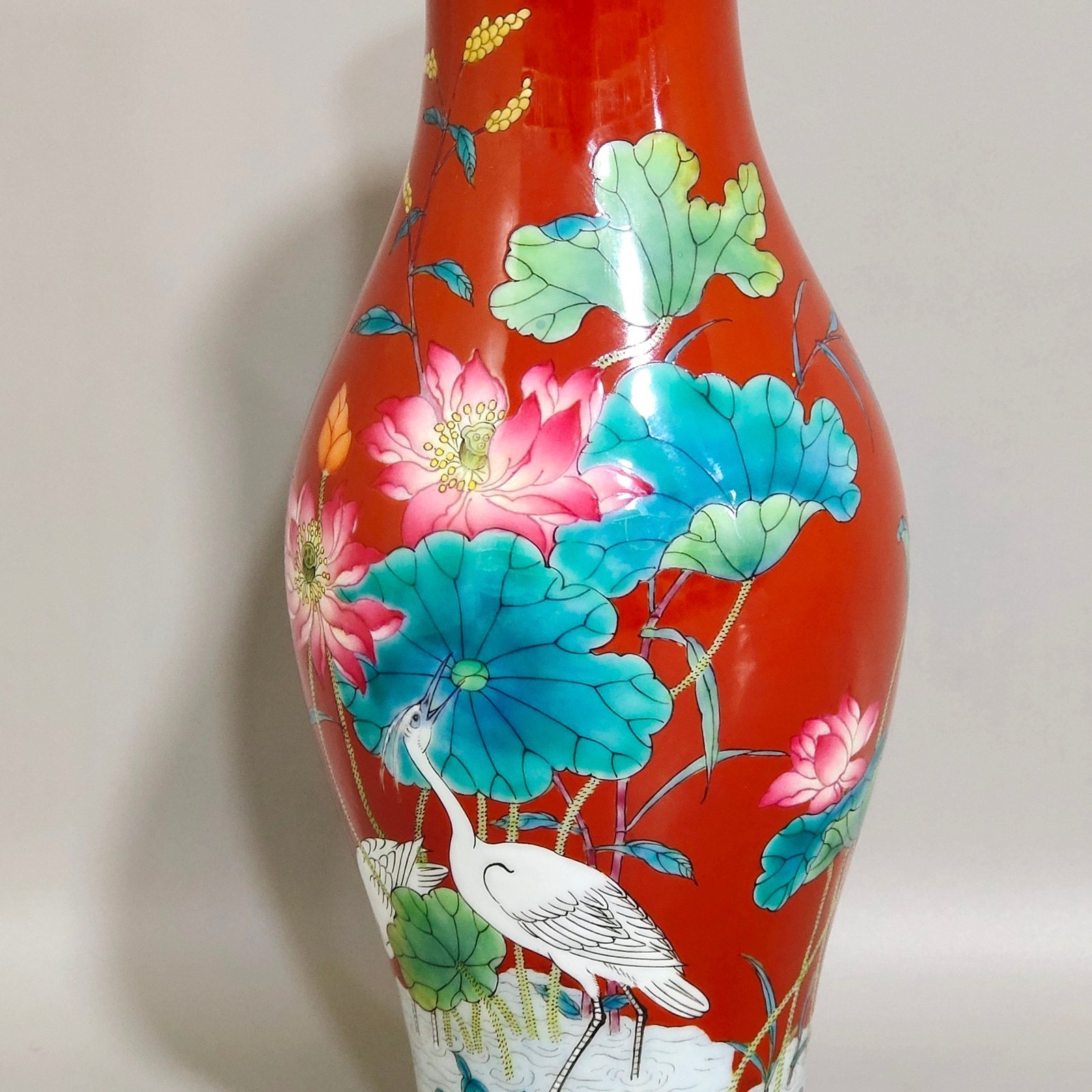 Qing Dynasty Yongzheng coral red olive vase inscribed with poems