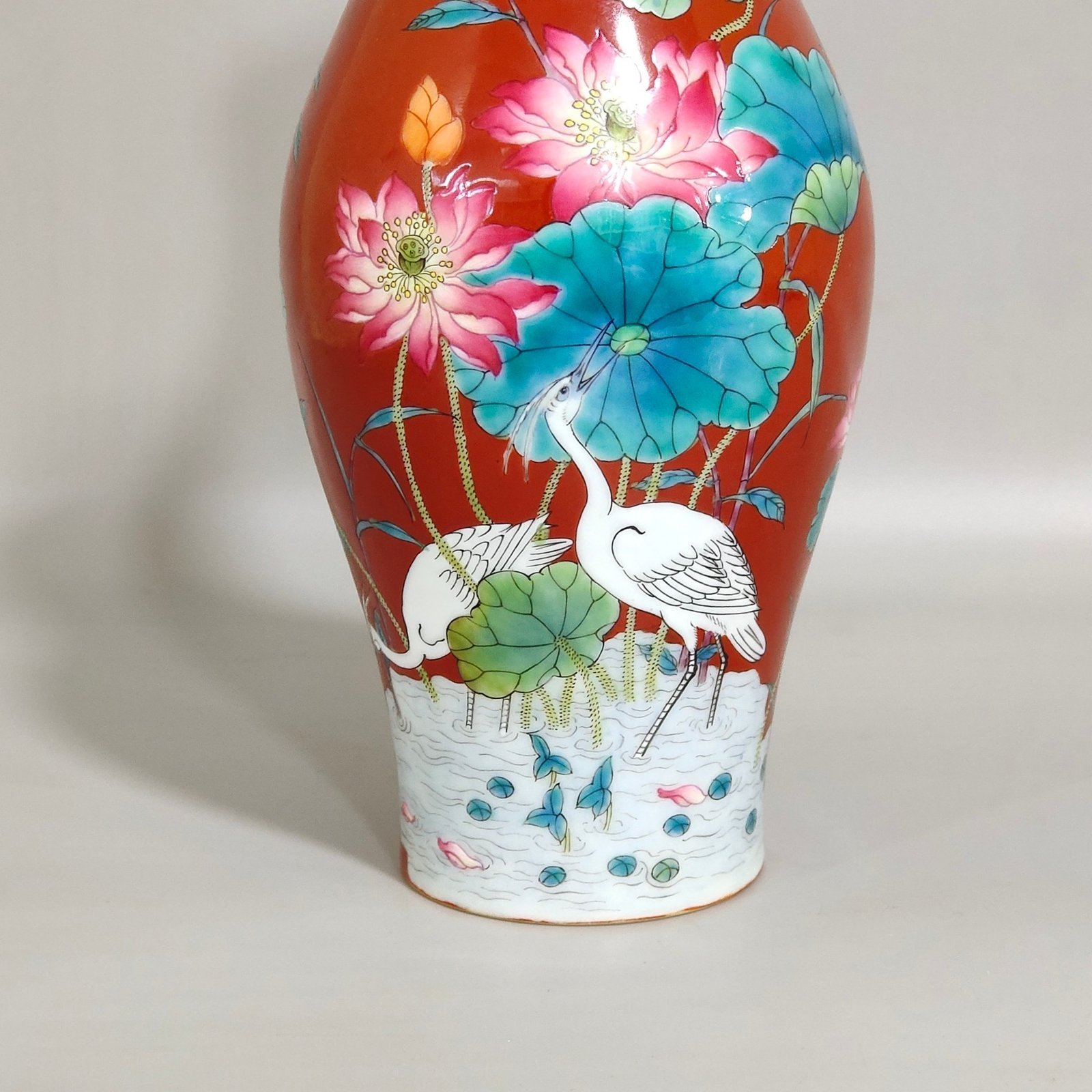 Qing Dynasty Yongzheng coral red olive vase inscribed with poems