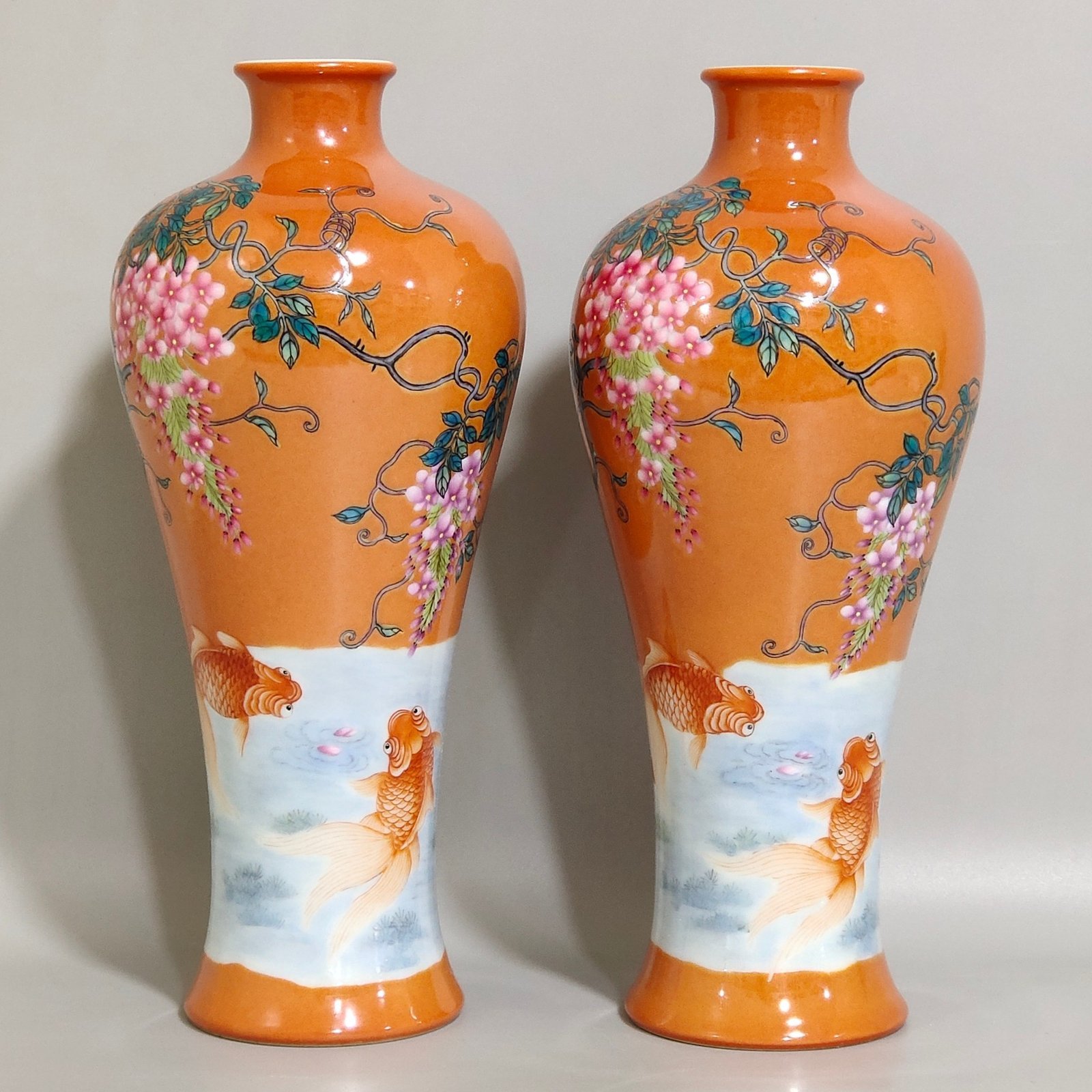 Qing Dynasty Yongzheng coral red plum vase inscribed with poems every year