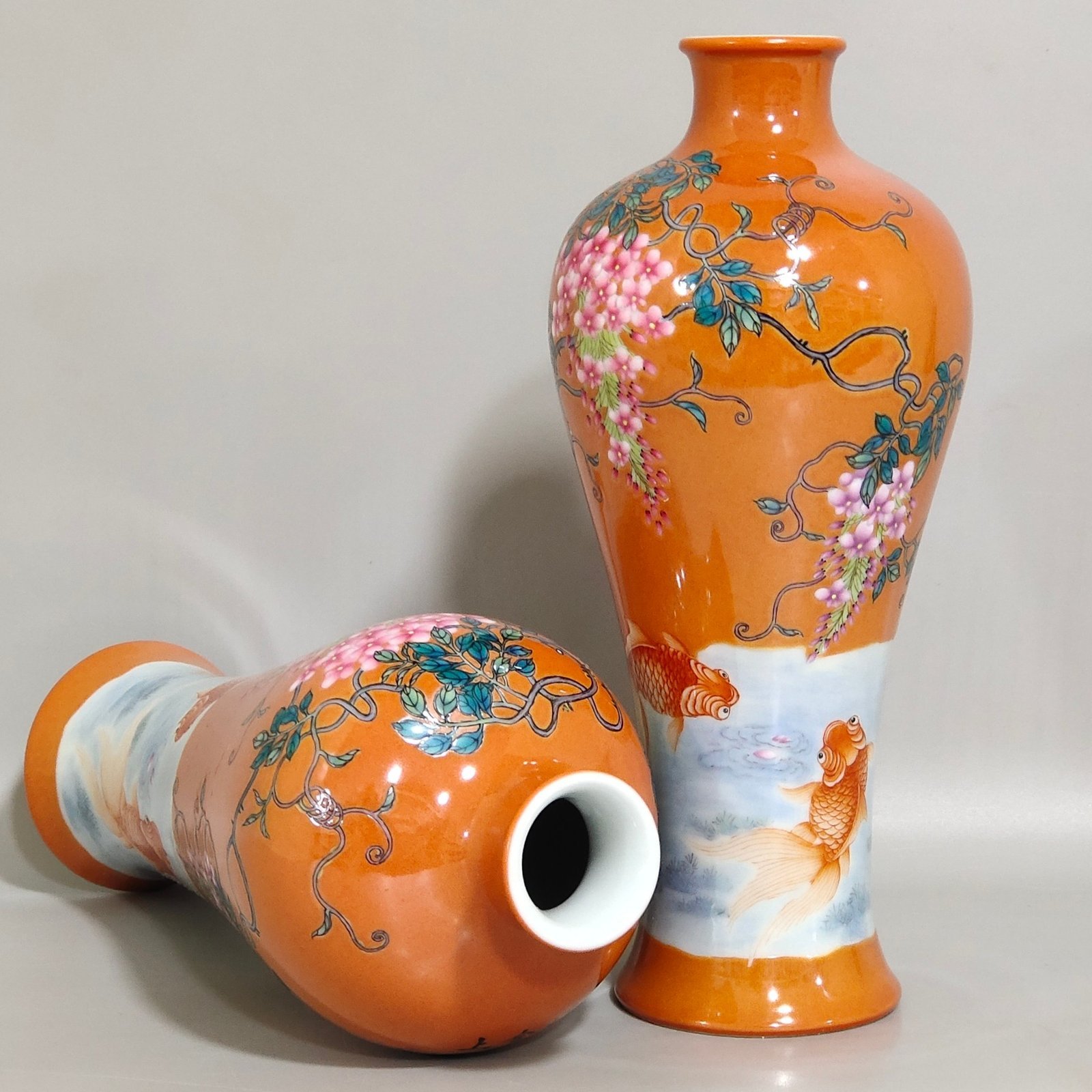 Qing Dynasty Yongzheng coral red plum vase inscribed with poems every year