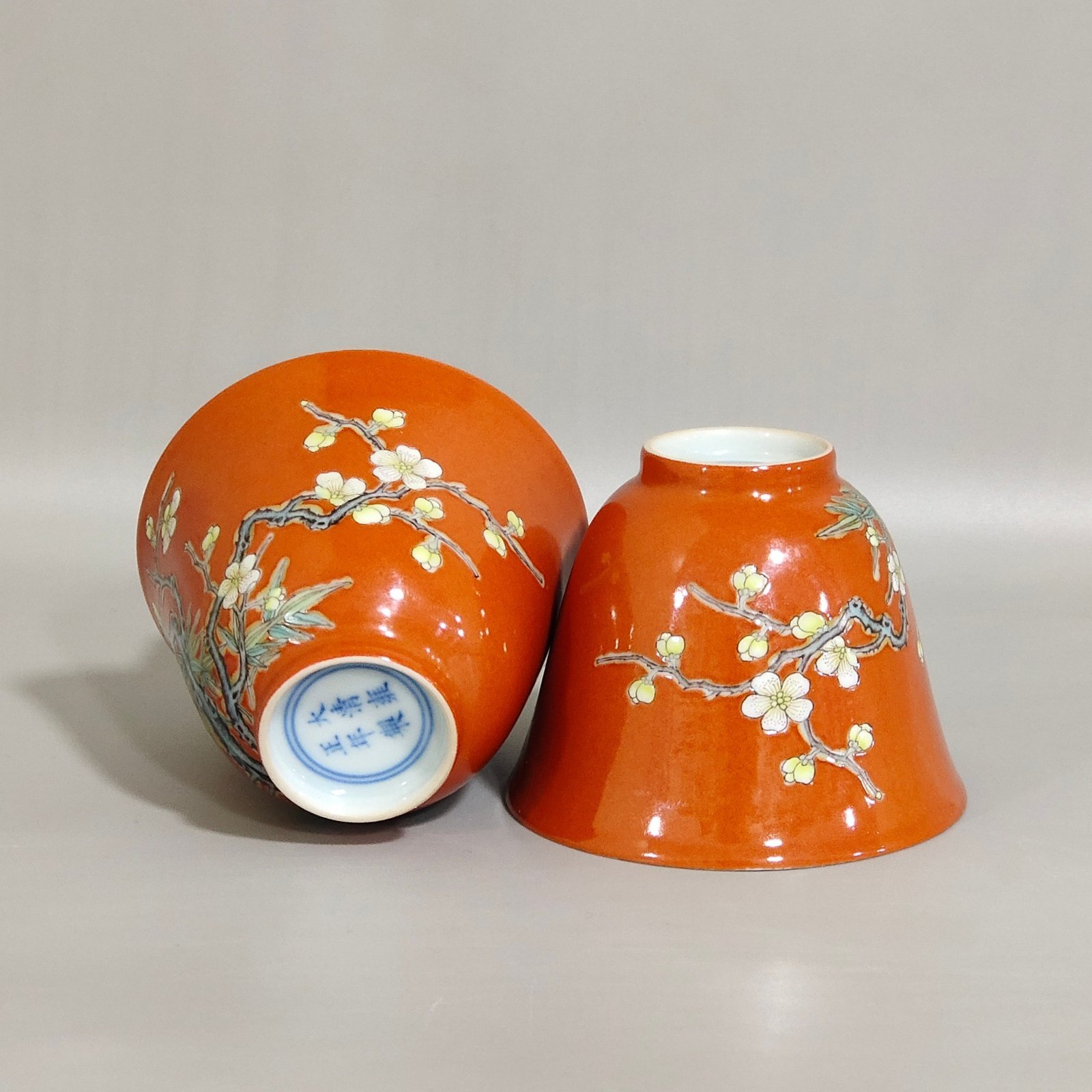 Qing Dynasty Yongzheng Coral Red Plum Blossom Cup