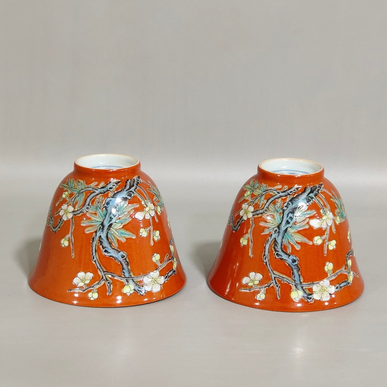 Qing Dynasty Yongzheng Coral Red Plum Blossom Cup