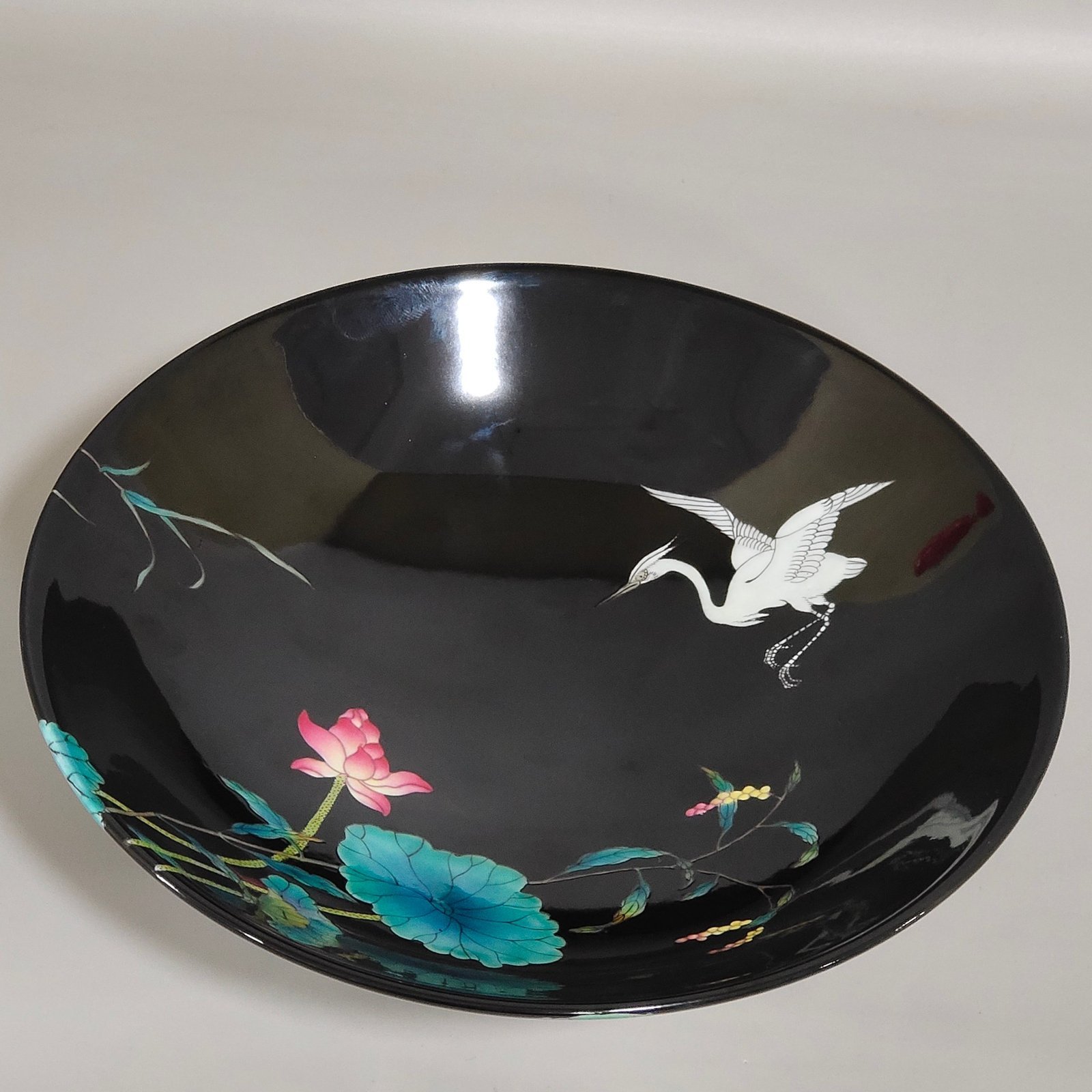 Qing Dynasty Yongzheng enamel black gold glaze all the way up the wall bamboo hat bowl