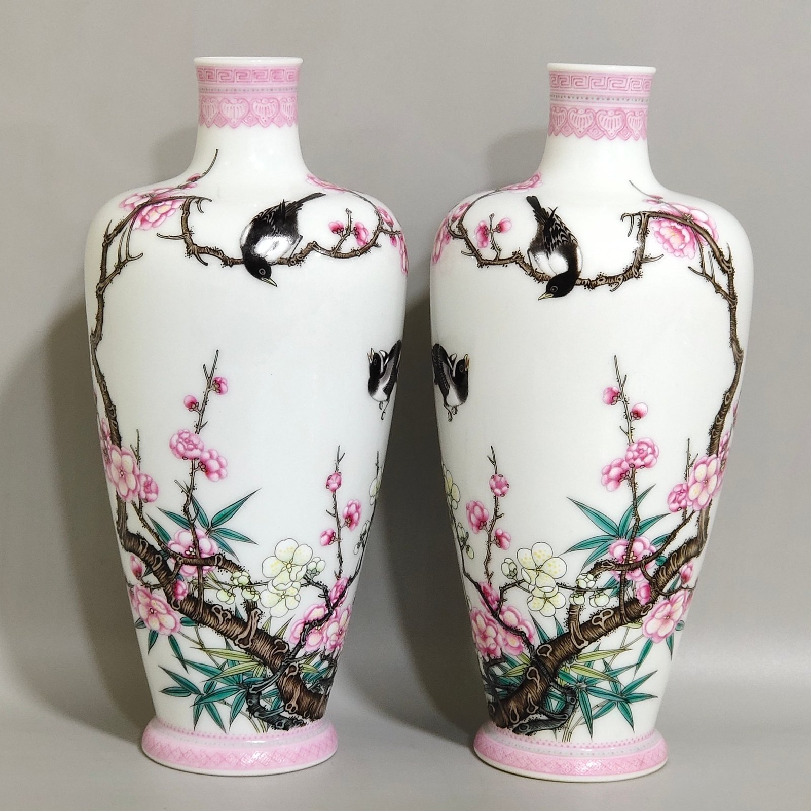 Qing Dynasty Yongzheng enamel color plum vase with a poem